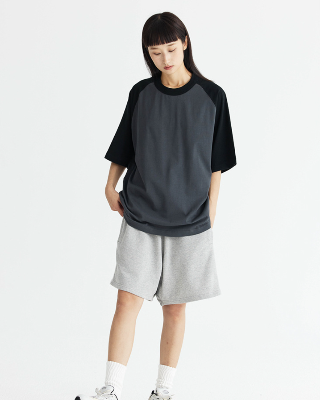 DualTone Patchwork Oversized Tee in Dark Grey