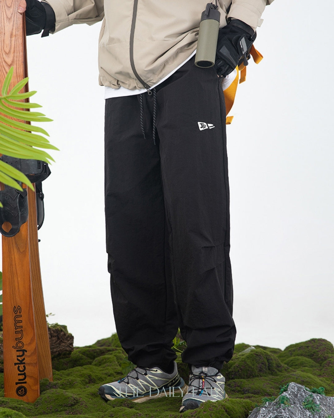 Pleated Nylon Pants in Black