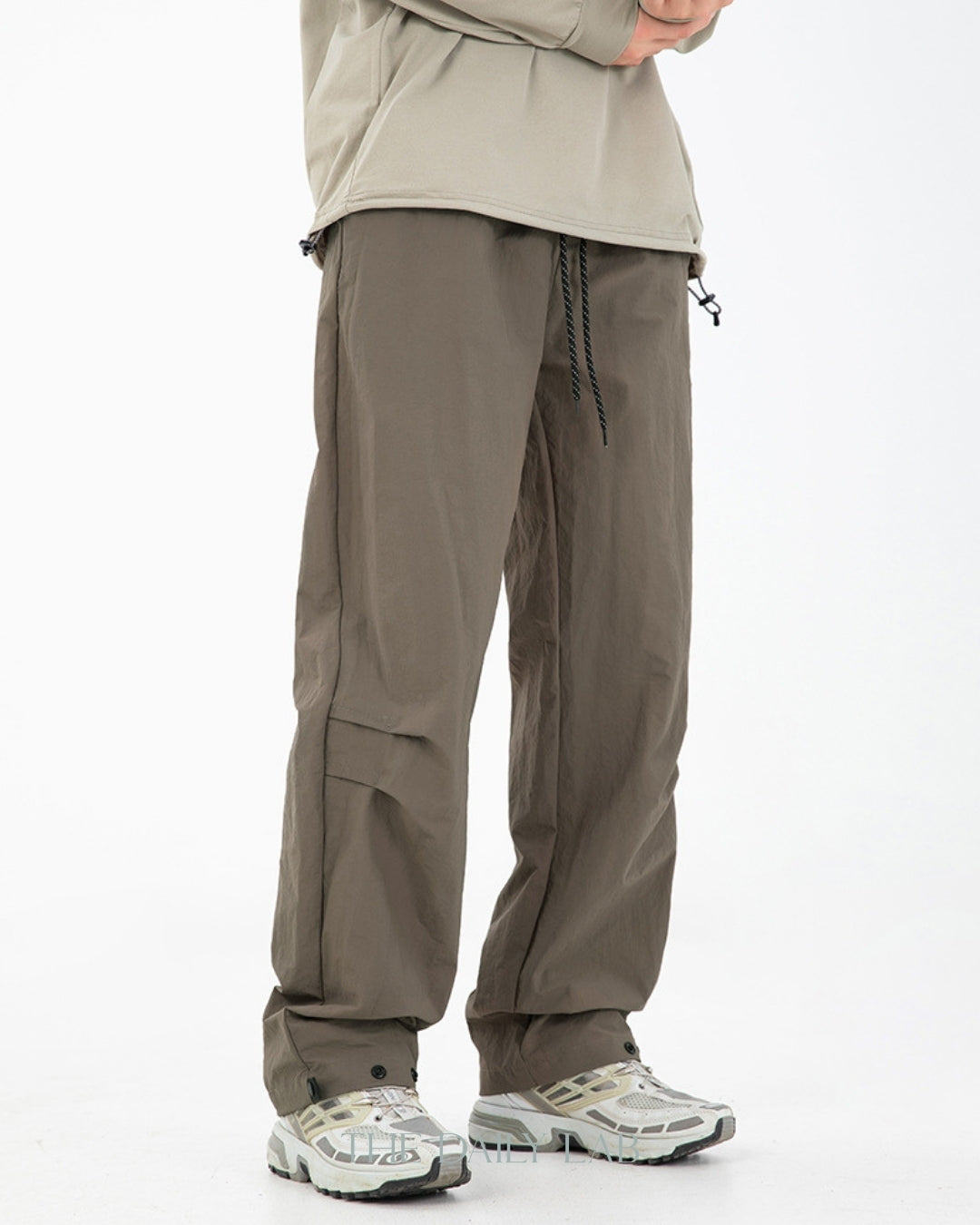 Pleated Nylon Pants in Khaki
