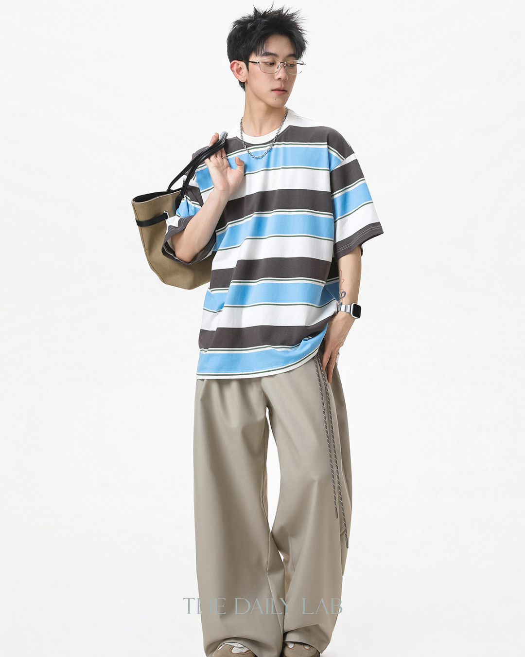 Wide Stripe Graphic Tee in Blue