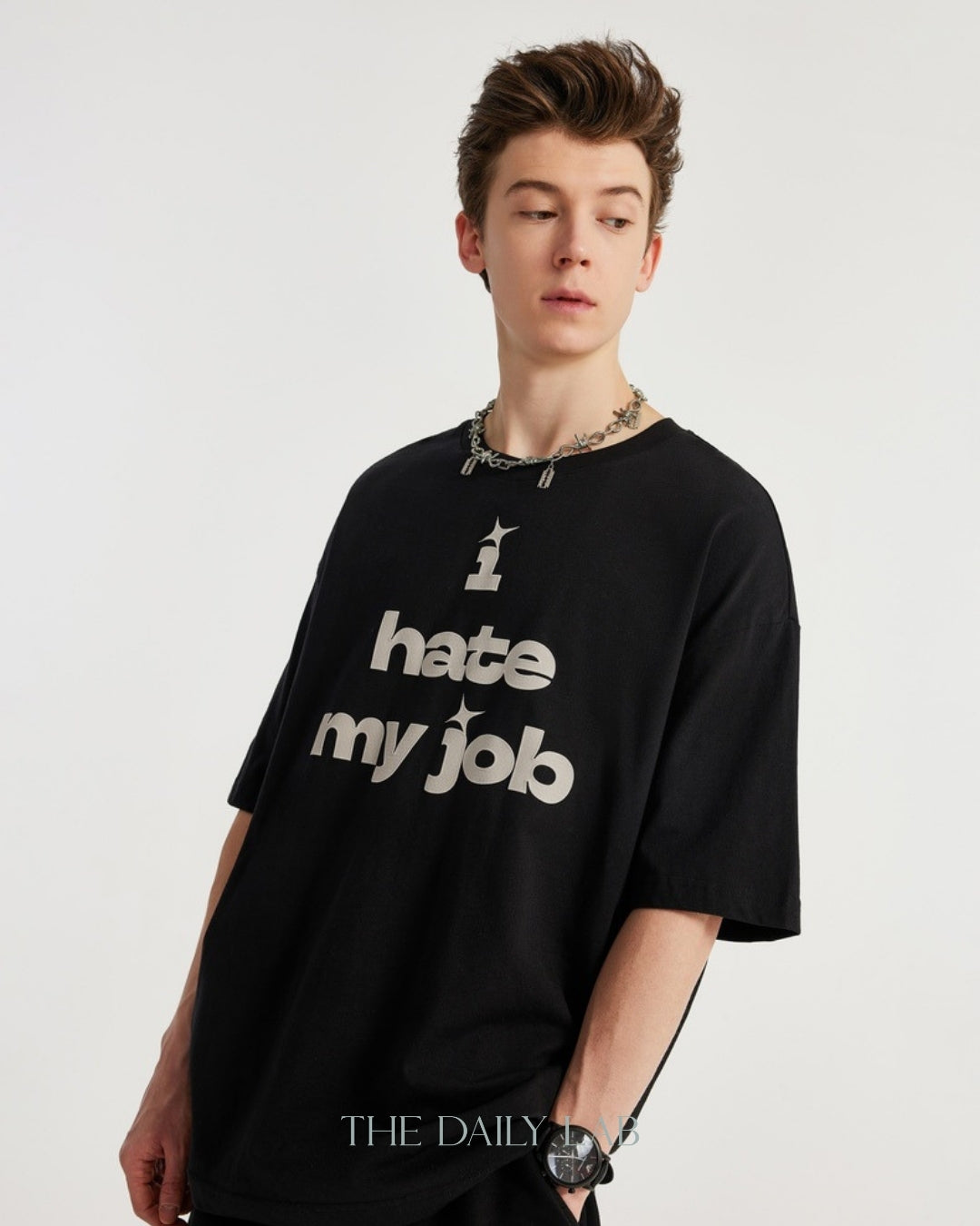 I Hate My Job Oversized Tee in Black
