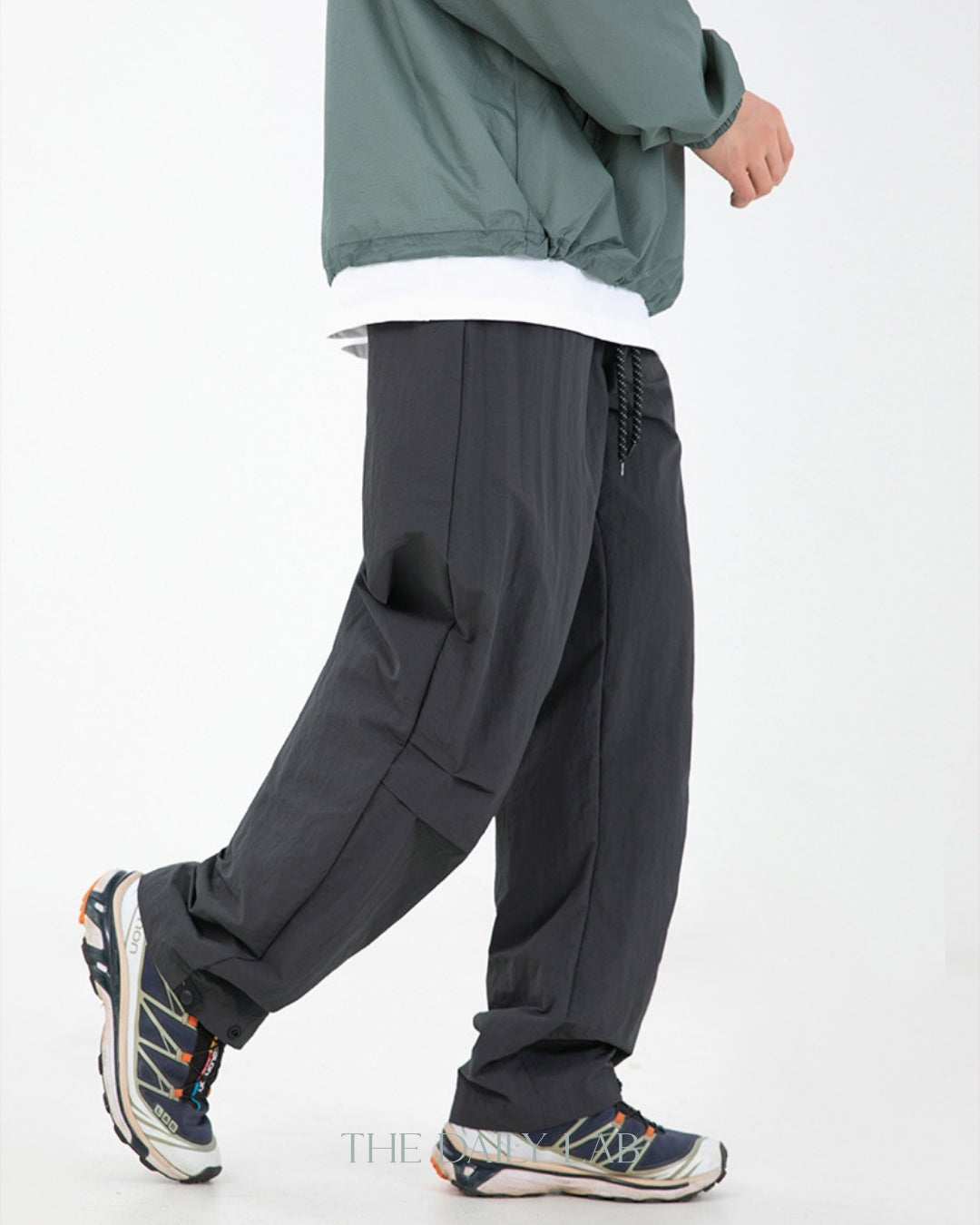Pleated Nylon Pants in Grey