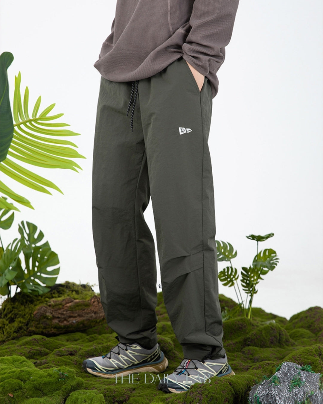 Pleated Nylon Pants in Ash Green