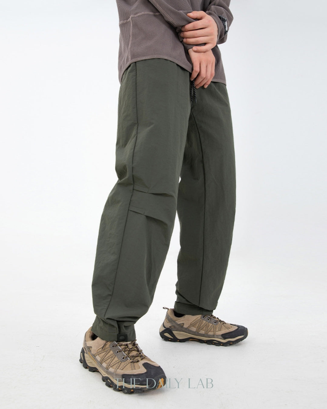 Pleated Nylon Pants in Ash Green