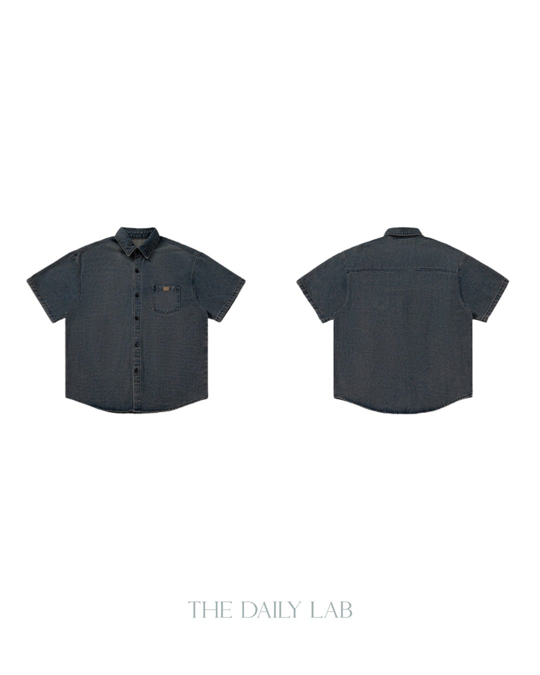 Vintage Washed Denim Short-Sleeve Shirt in Dark Blue