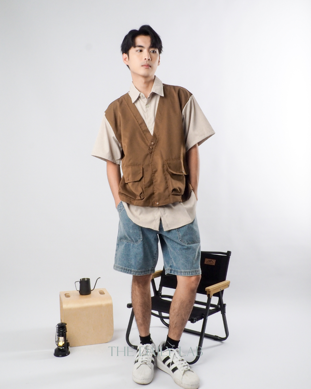 Japanese Techwear Layered Shirt in Khaki