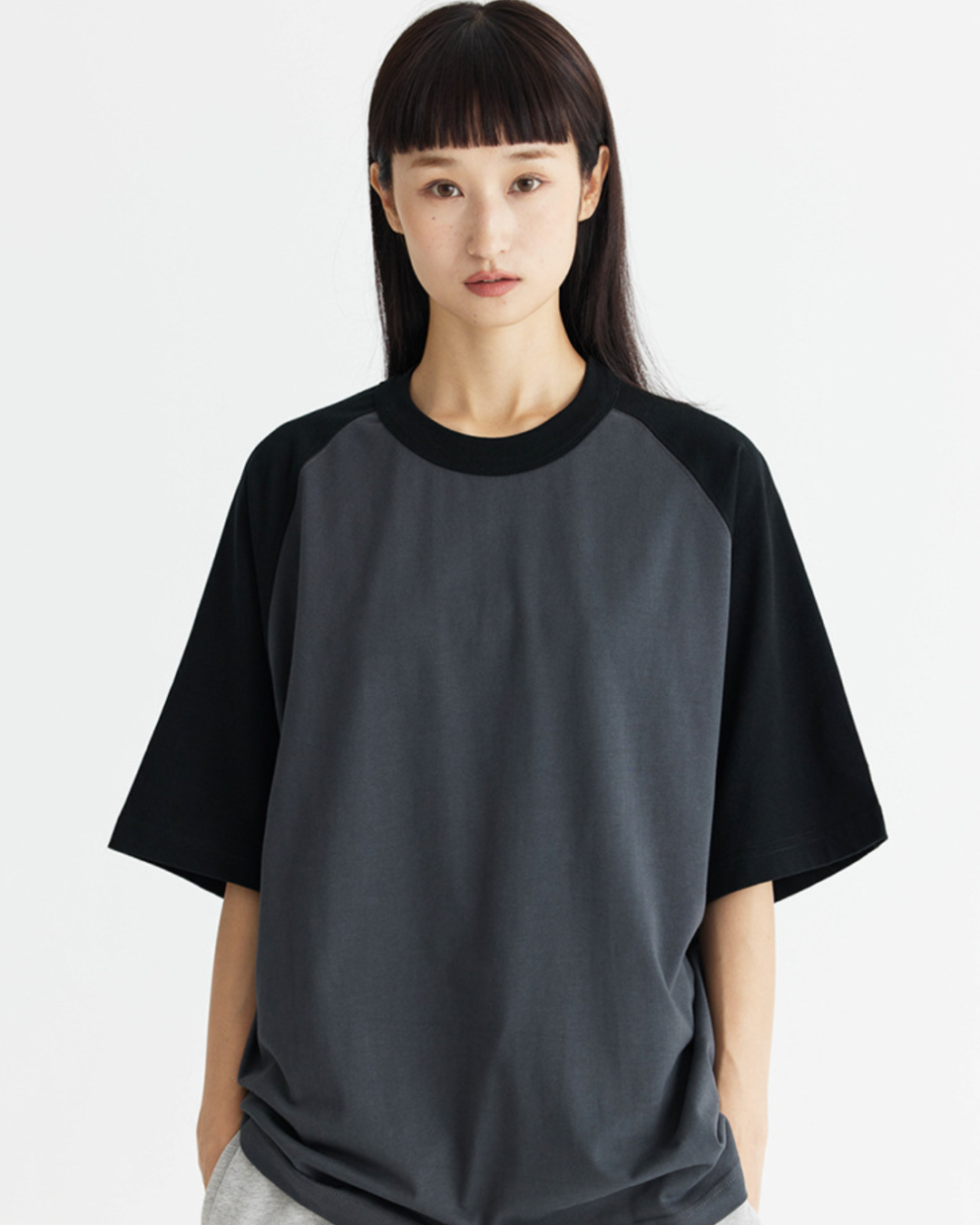 DualTone Patchwork Oversized Tee in Dark Grey