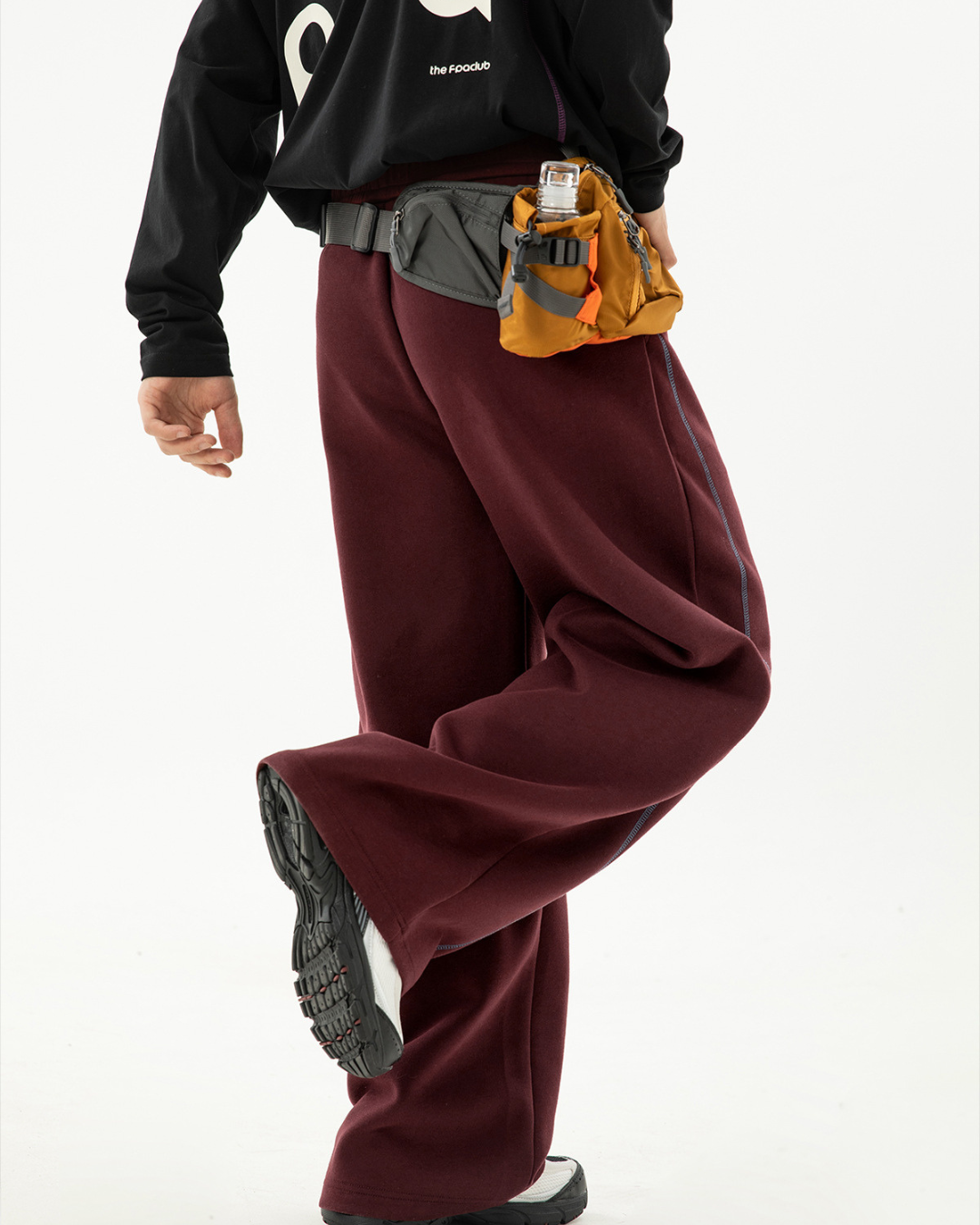 Heavyweight Color-blocked With Contrast Stitching Casual Pants In Angora Red