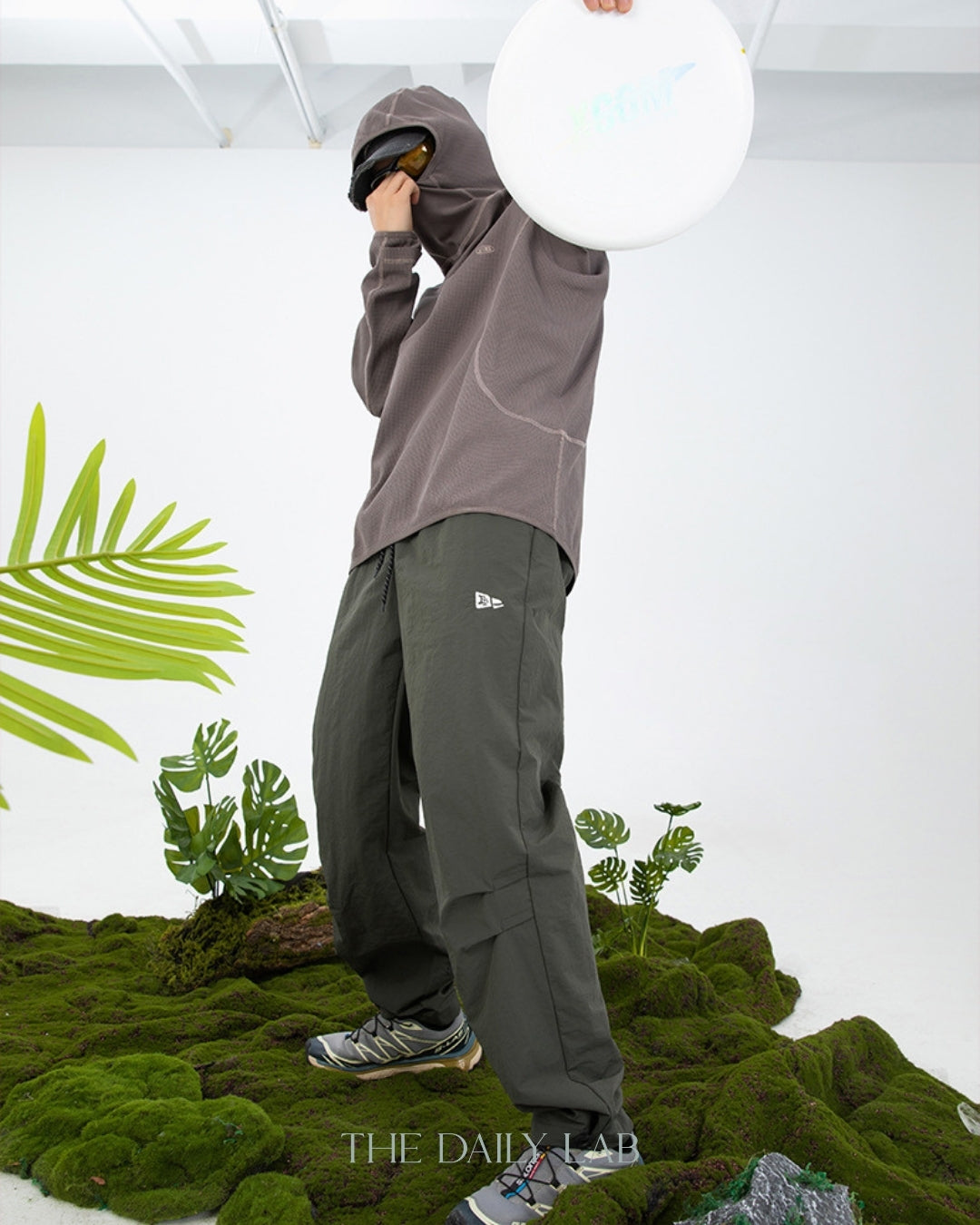 Pleated Nylon Pants in Ash Green