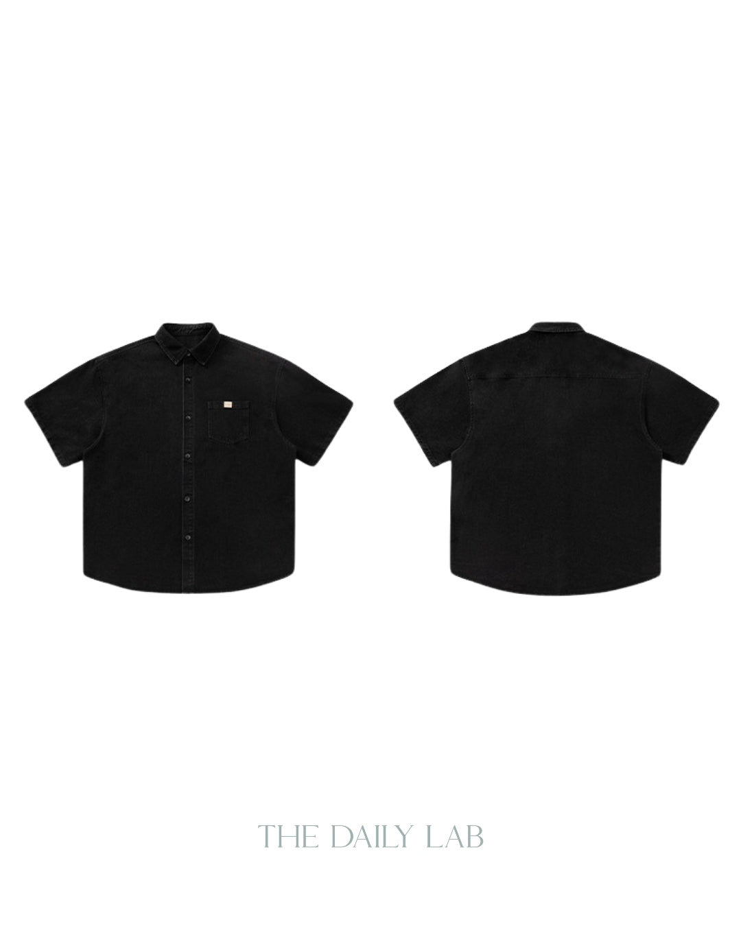 Vintage Washed Denim Short-Sleeve Shirt in Black