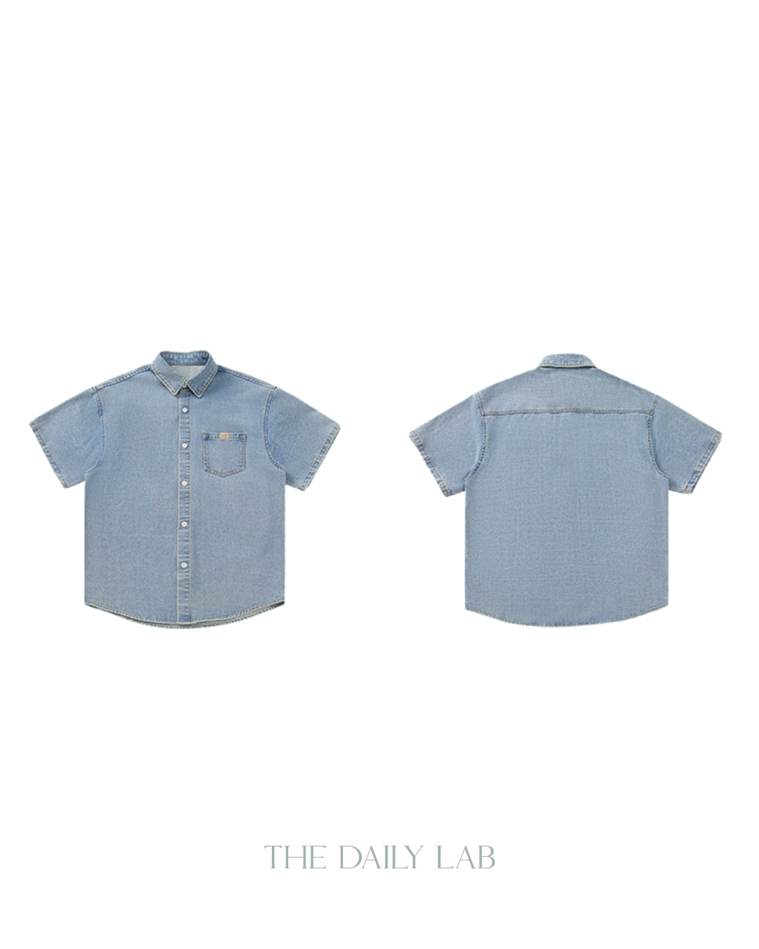 Vintage Washed Denim Short-Sleeve Shirt in Blue (In-Stock)