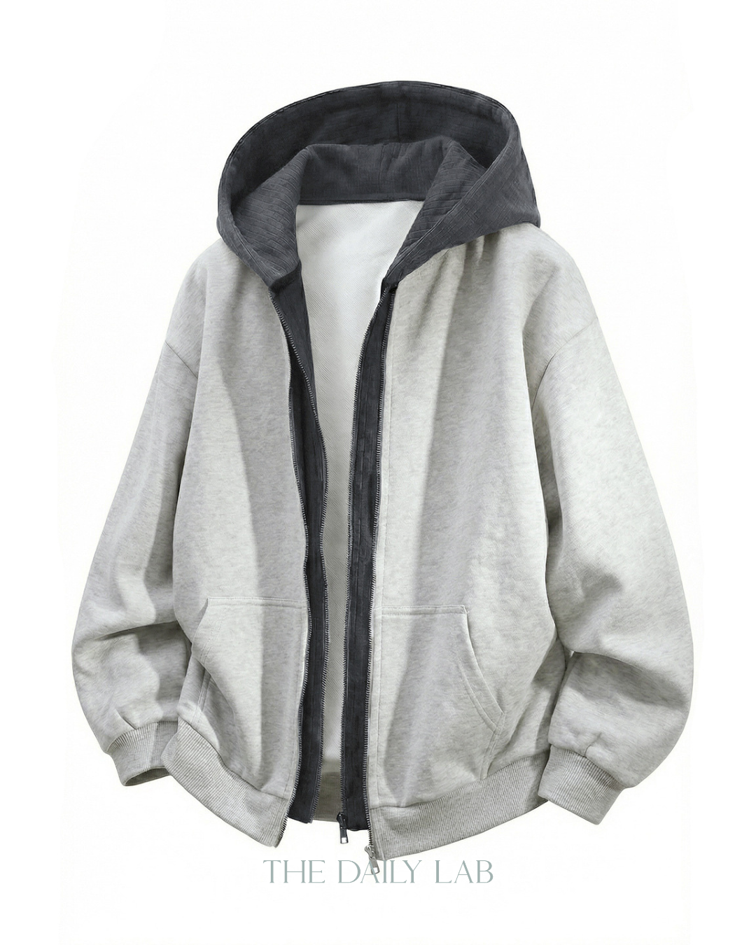 Layer Knit Zip Hoodie in Light Grey
