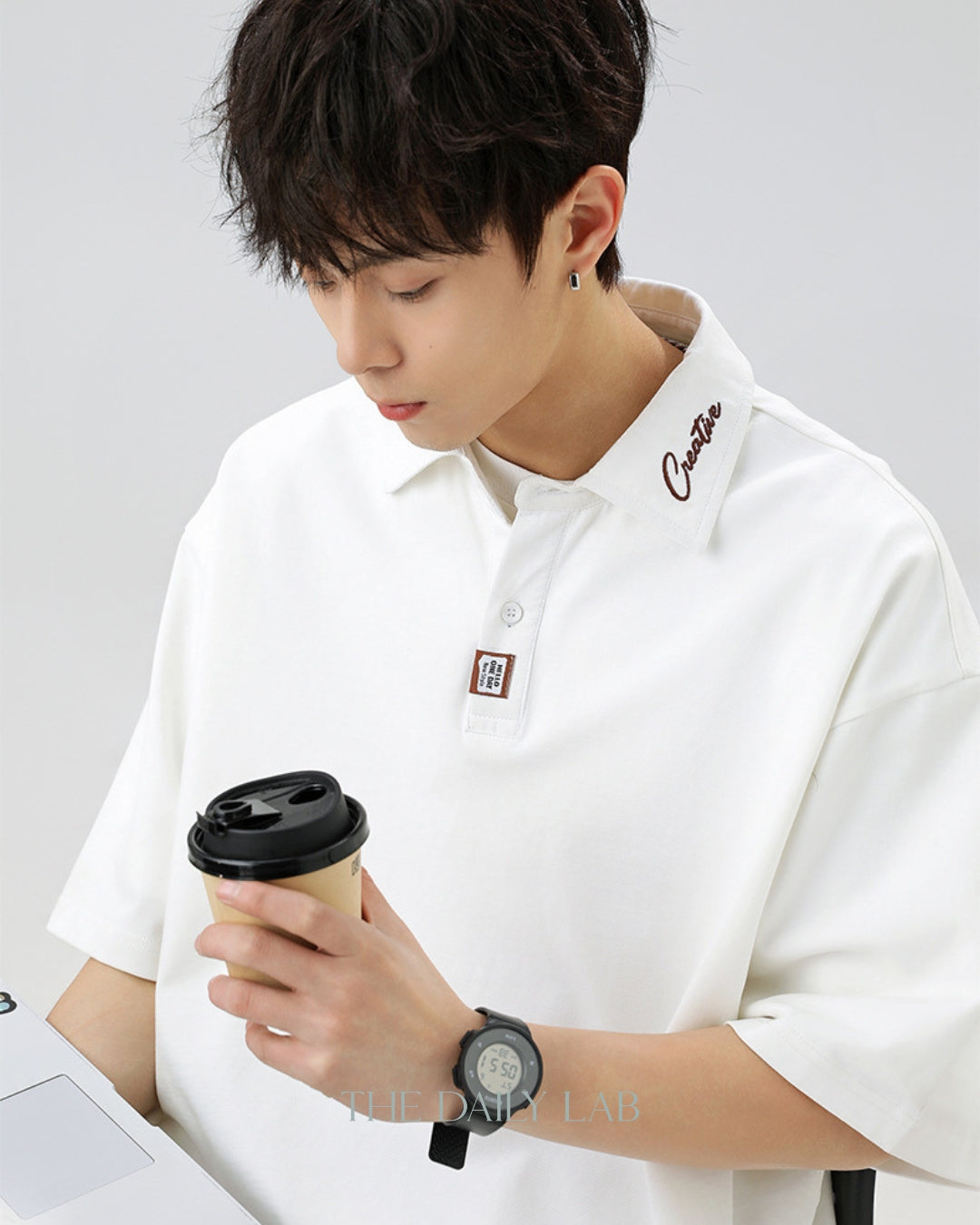 Creative Short-Sleeve Polo Shirt in White