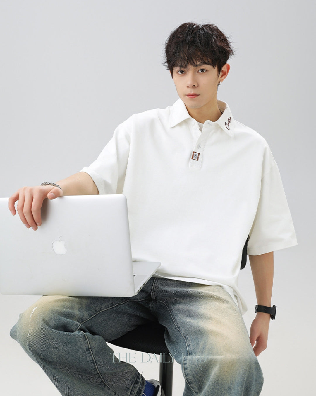 Creative Short-Sleeve Polo Shirt in White
