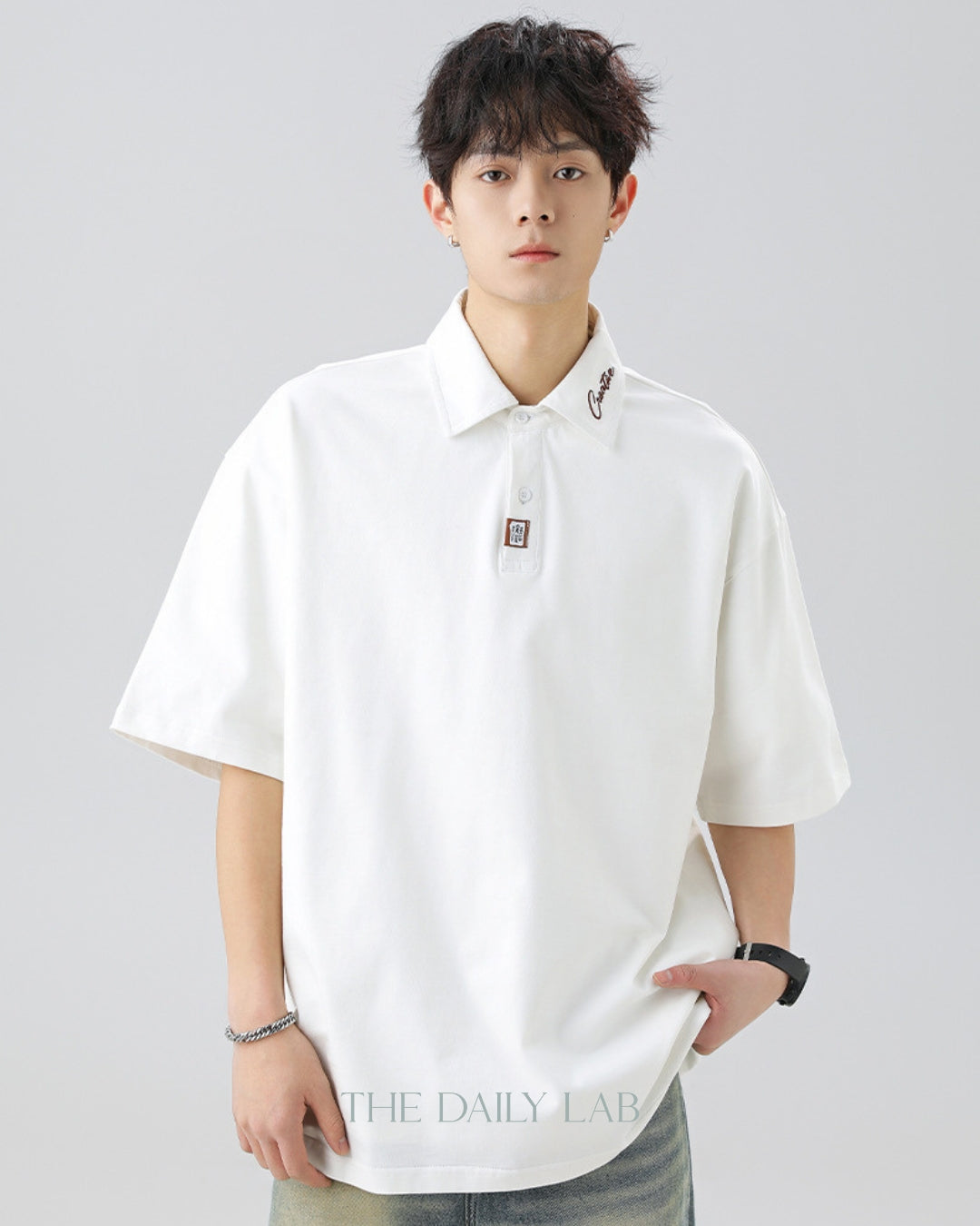 Creative Short-Sleeve Polo Shirt in White