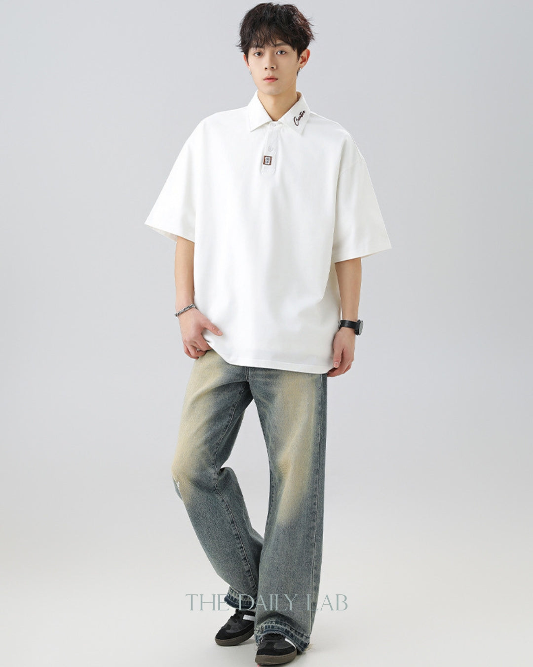 Creative Short-Sleeve Polo Shirt in White