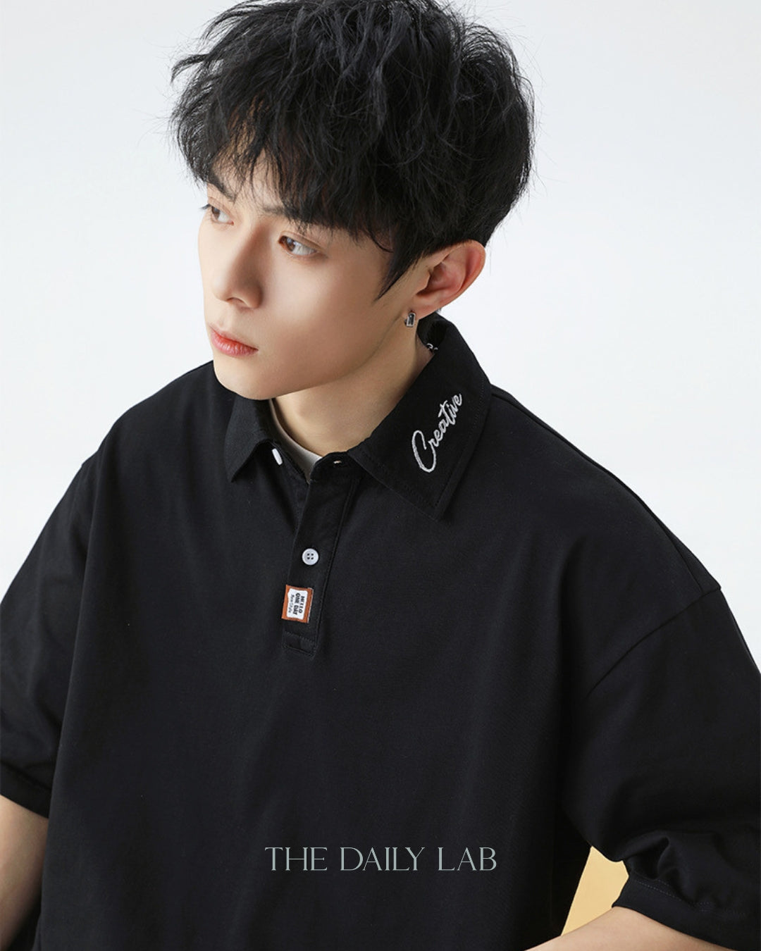 Creative Short-Sleeve Polo Shirt in Black