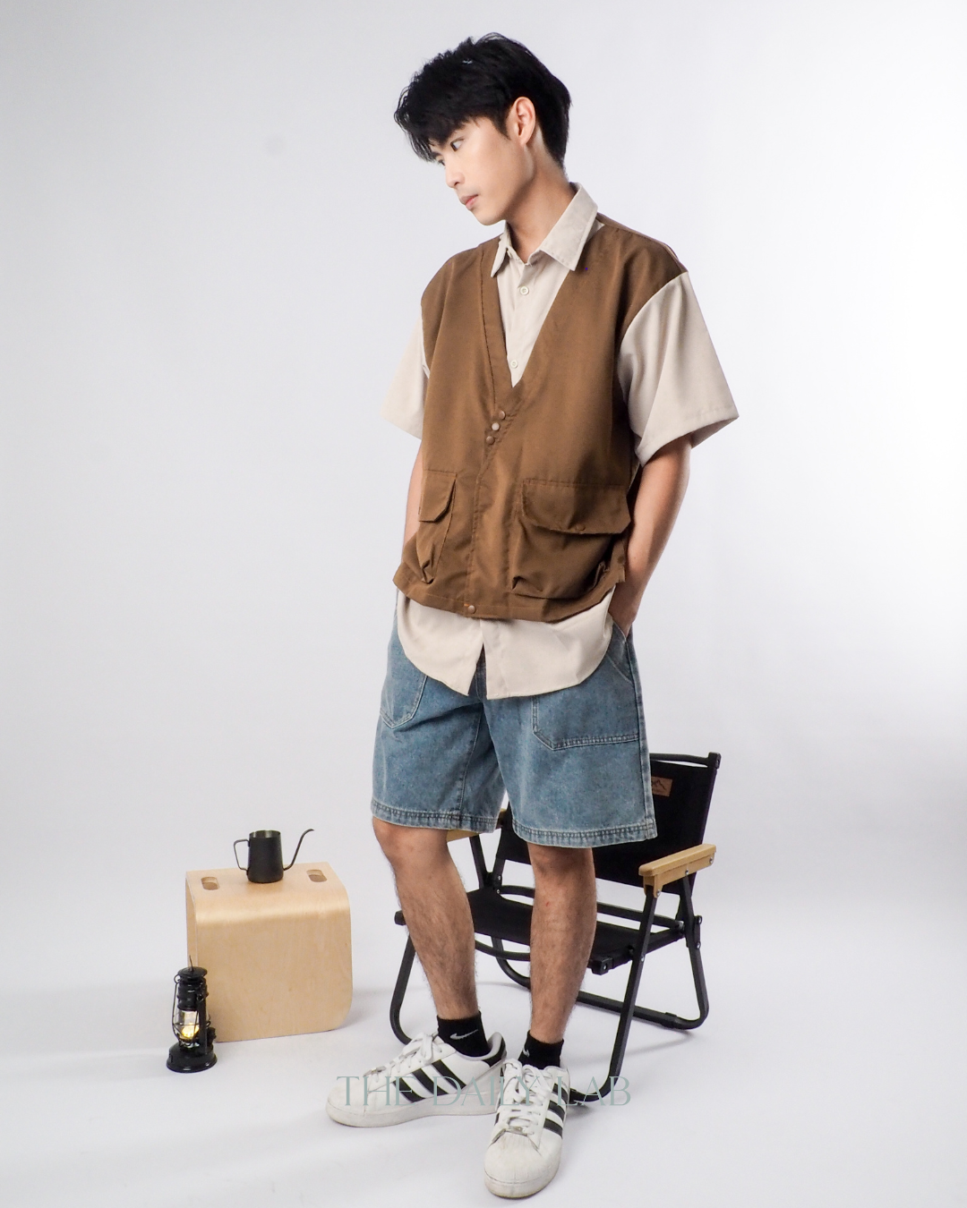 Japanese Techwear Layered Shirt in Khaki