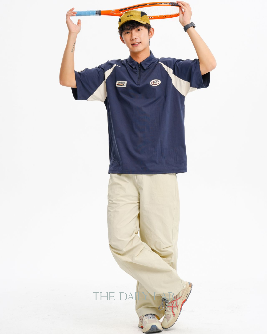 Logo Zipper Polo Shirt in Navy Blue
