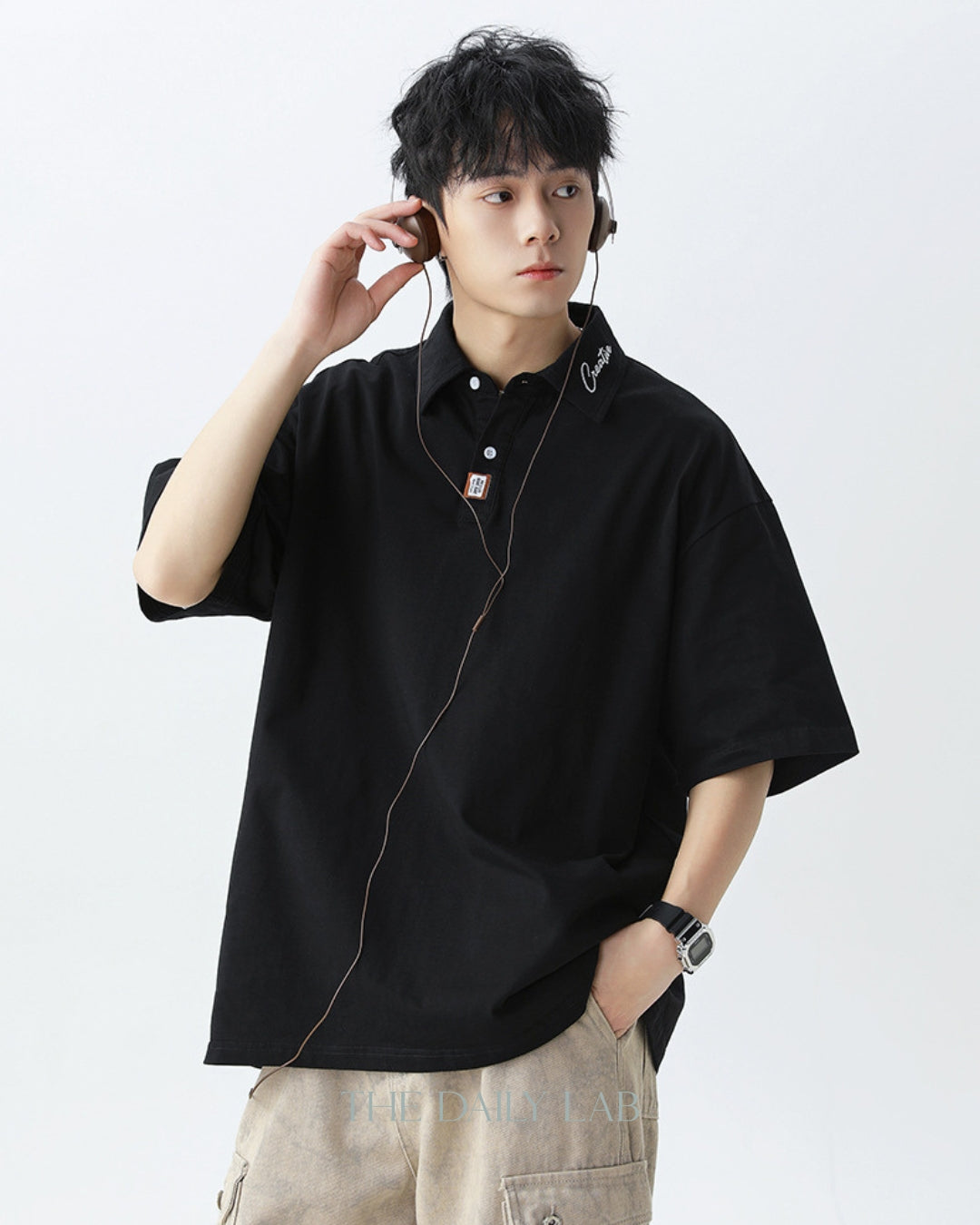 Creative Short-Sleeve Polo Shirt in Black