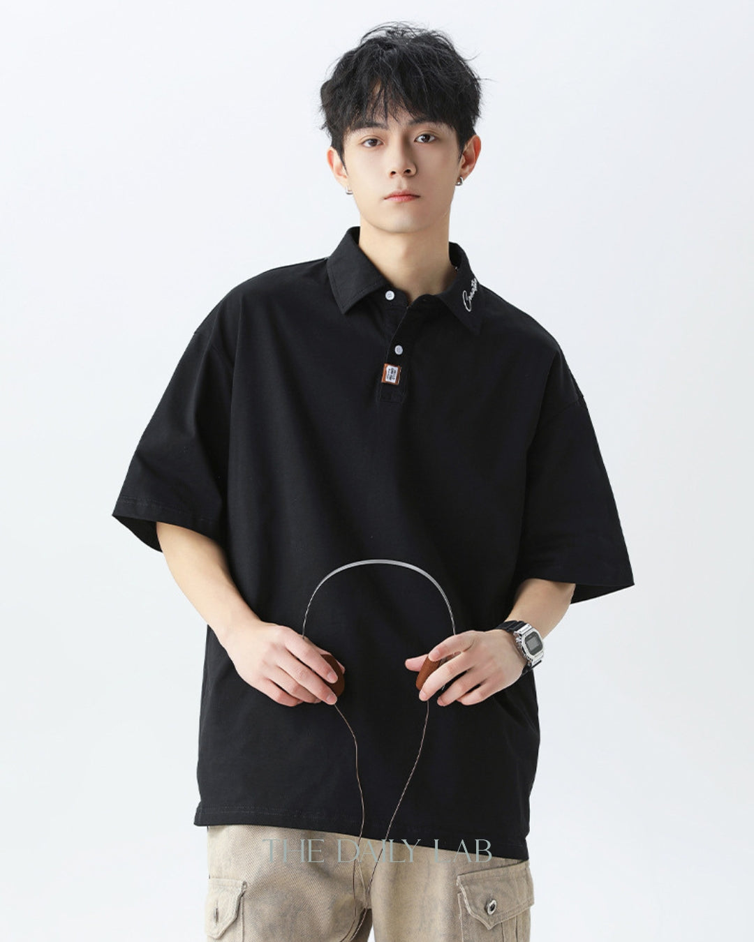 Creative Short-Sleeve Polo Shirt in Black