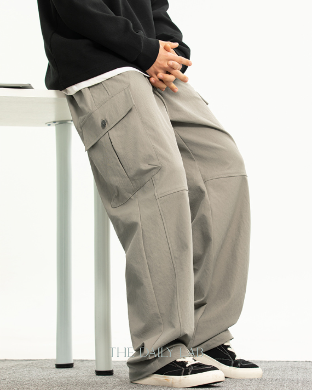 Loose Straight-Leg Cargo Pants in Beige Grey (In-Stock)