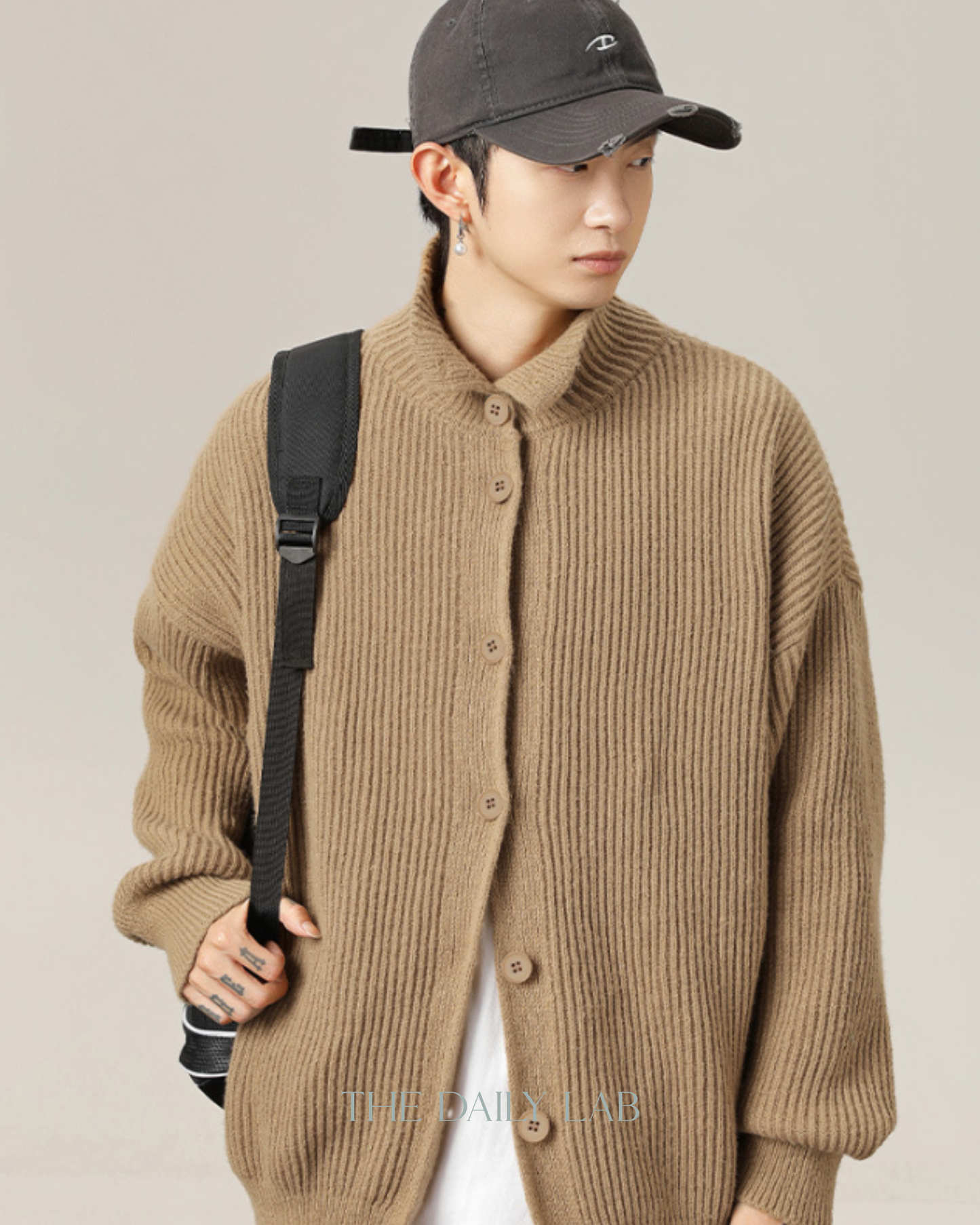 High-Neck Cardigan in Khaki