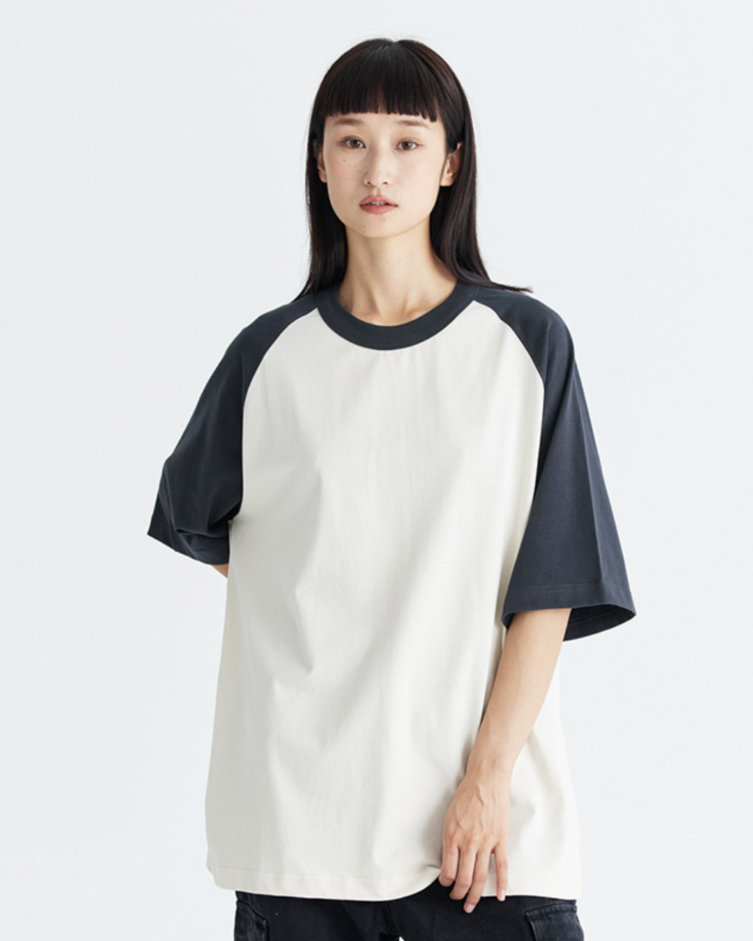 DualTone Patchwork Oversized Tee in Beige