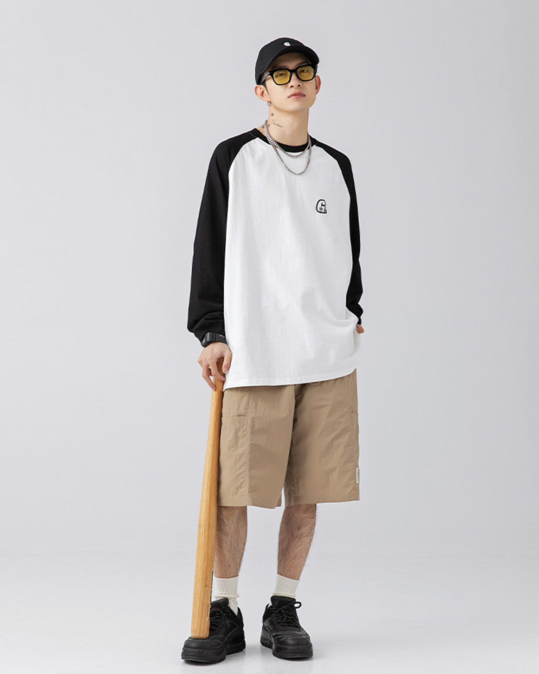 250G Patchwork Long Sleeves Tee in White
