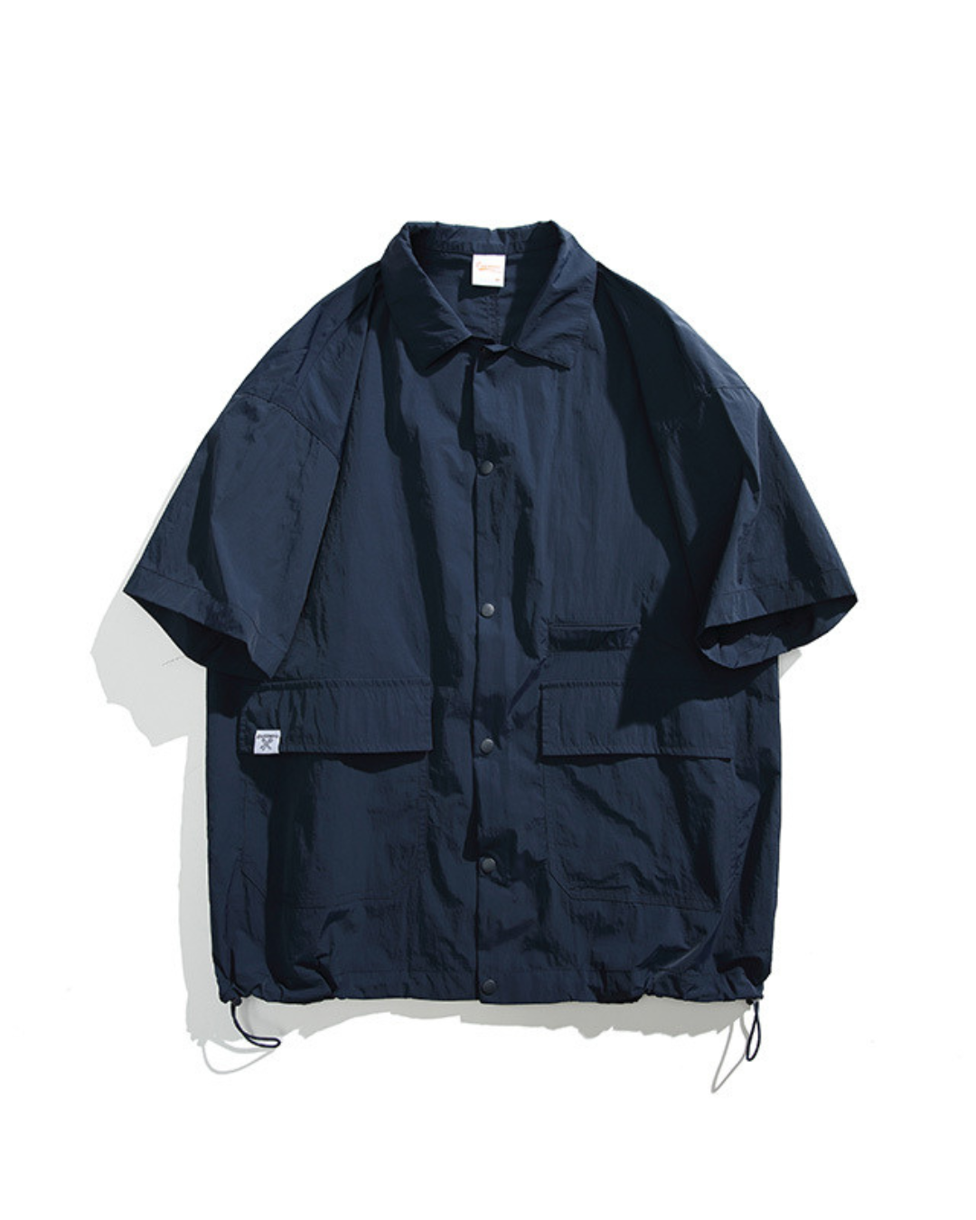 Solid Color Functional Short Sleeve Shirt In Navy Blue