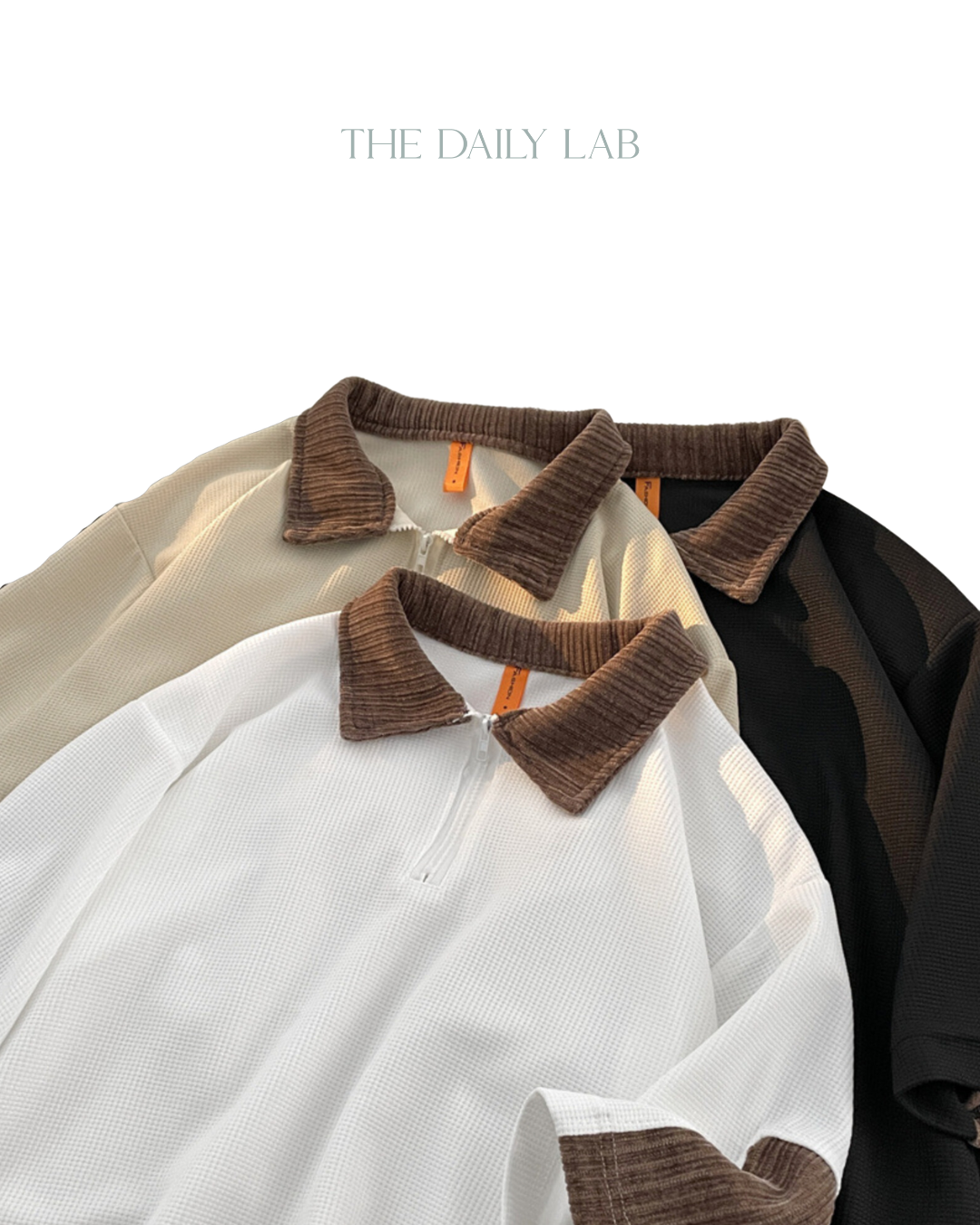 Waffle Half-Zip Collar Shirt in Beige (Size M)