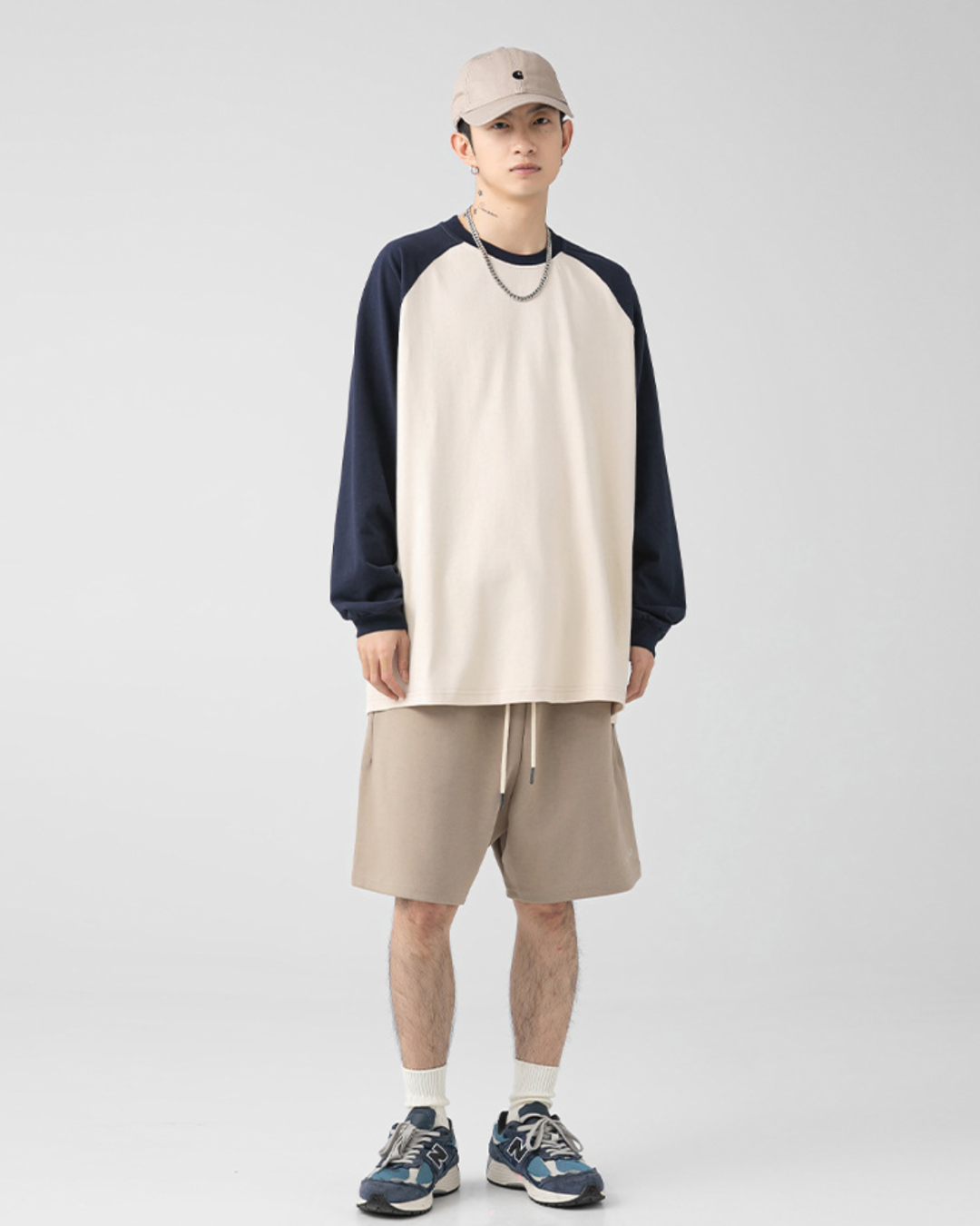 250G Dual Tone Patchwork Tee in Blue