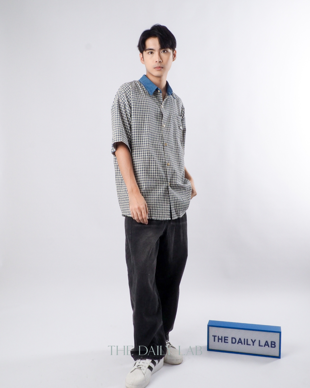 Japanese Vintage Plaid Denim Shirt in Blue