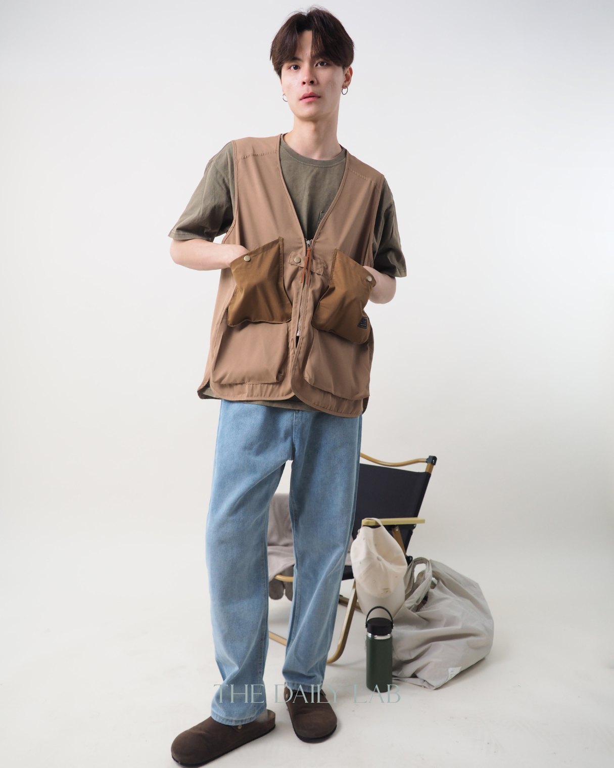 Pocketed Cargo Vest in Khaki