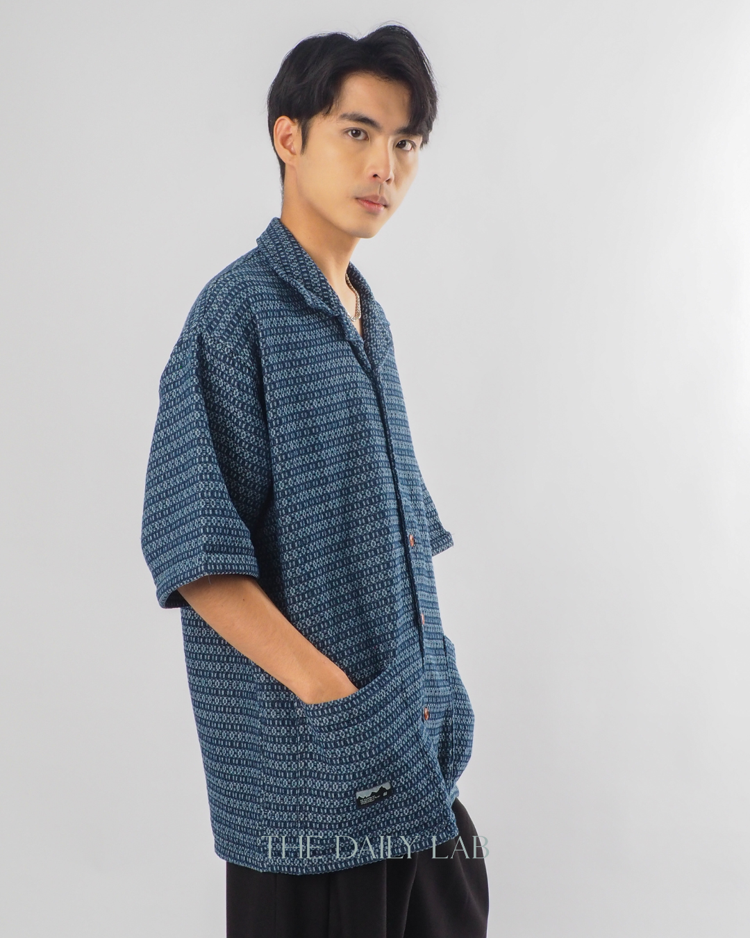Japanese Retro Workwear Denim Shirt in Blue