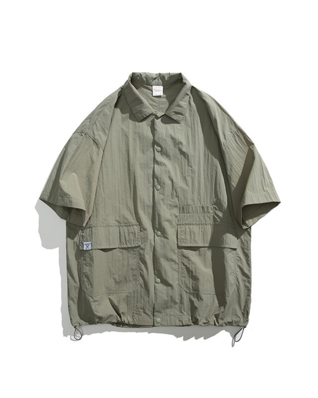 Solid Color Functional Short Sleeve Shirt In Green
