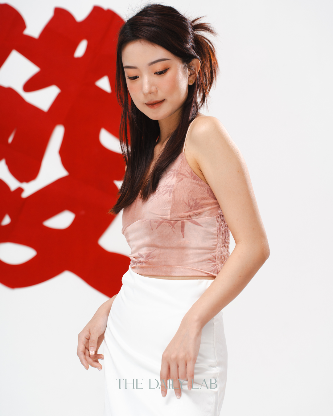 Bamboo Leaf Mesh Tank Top in Pink