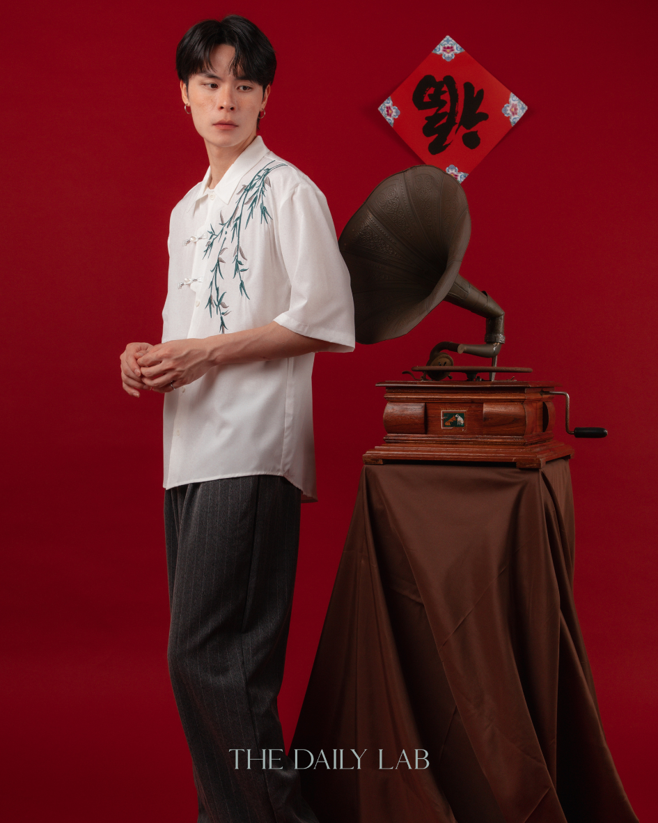 Embroidered Bamboo Chinese Shirt in White