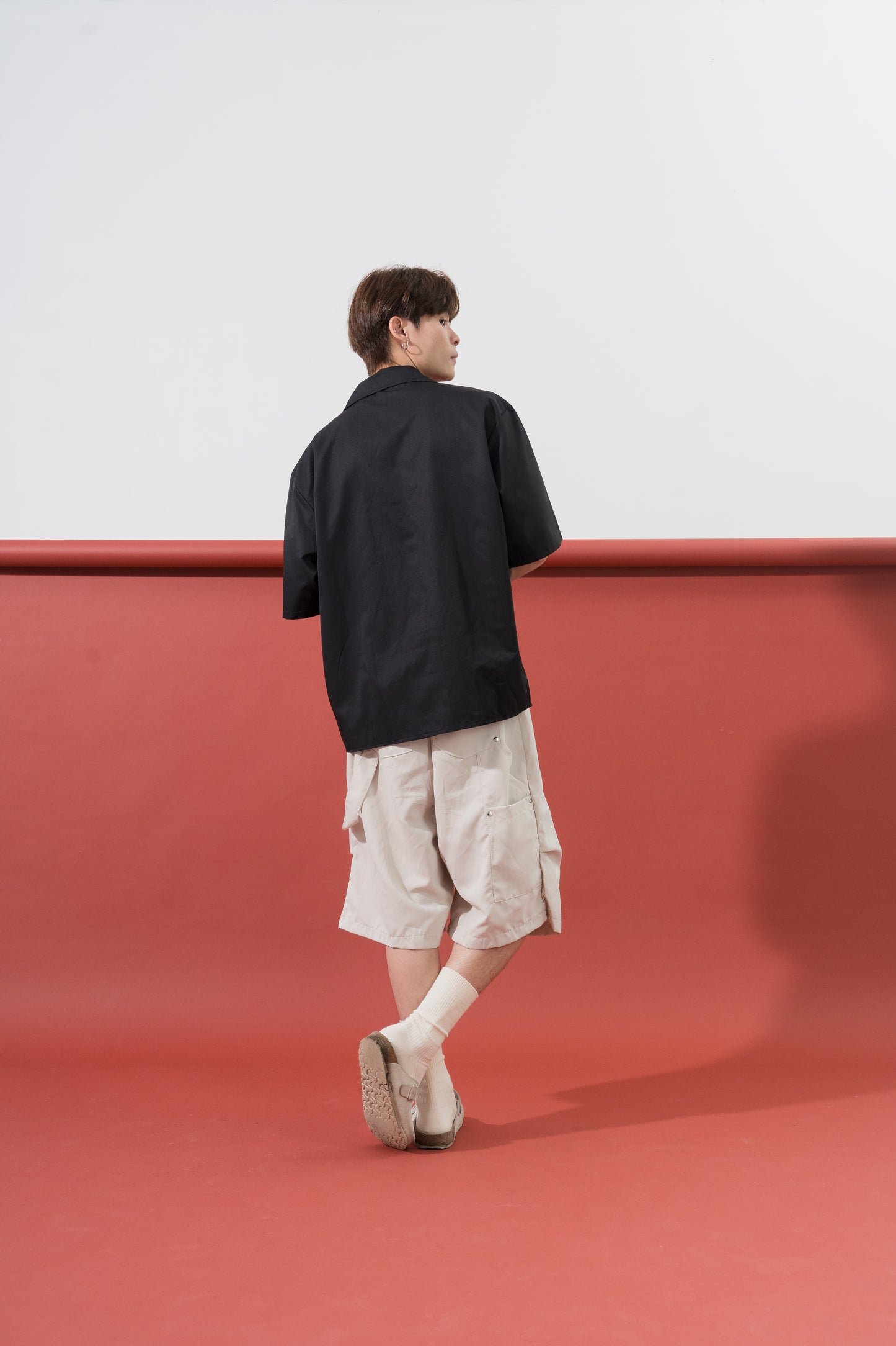 Metal Button Mandarin Oversized Shirt