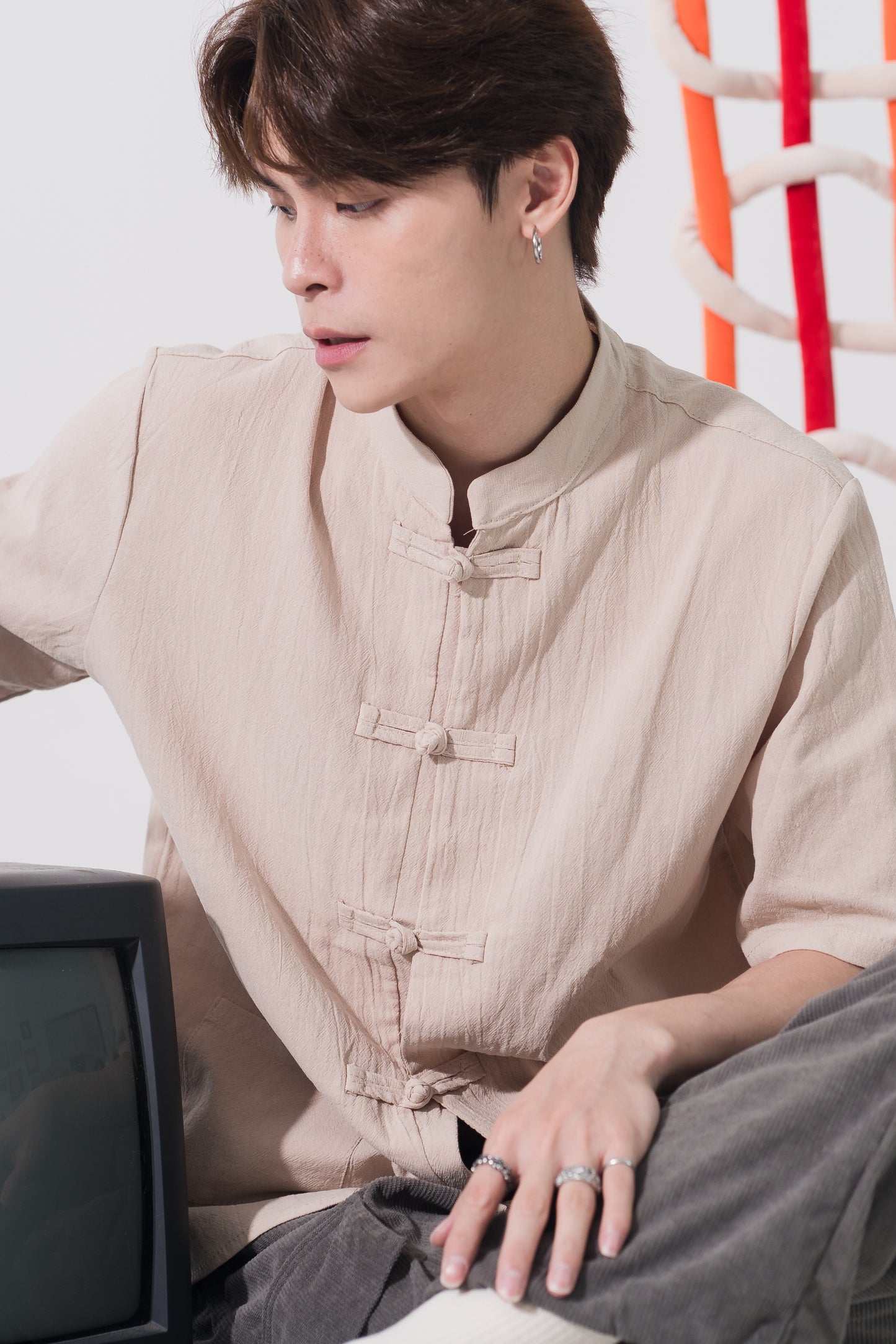 Linen Cotton Pankou Tang Suit in Beige