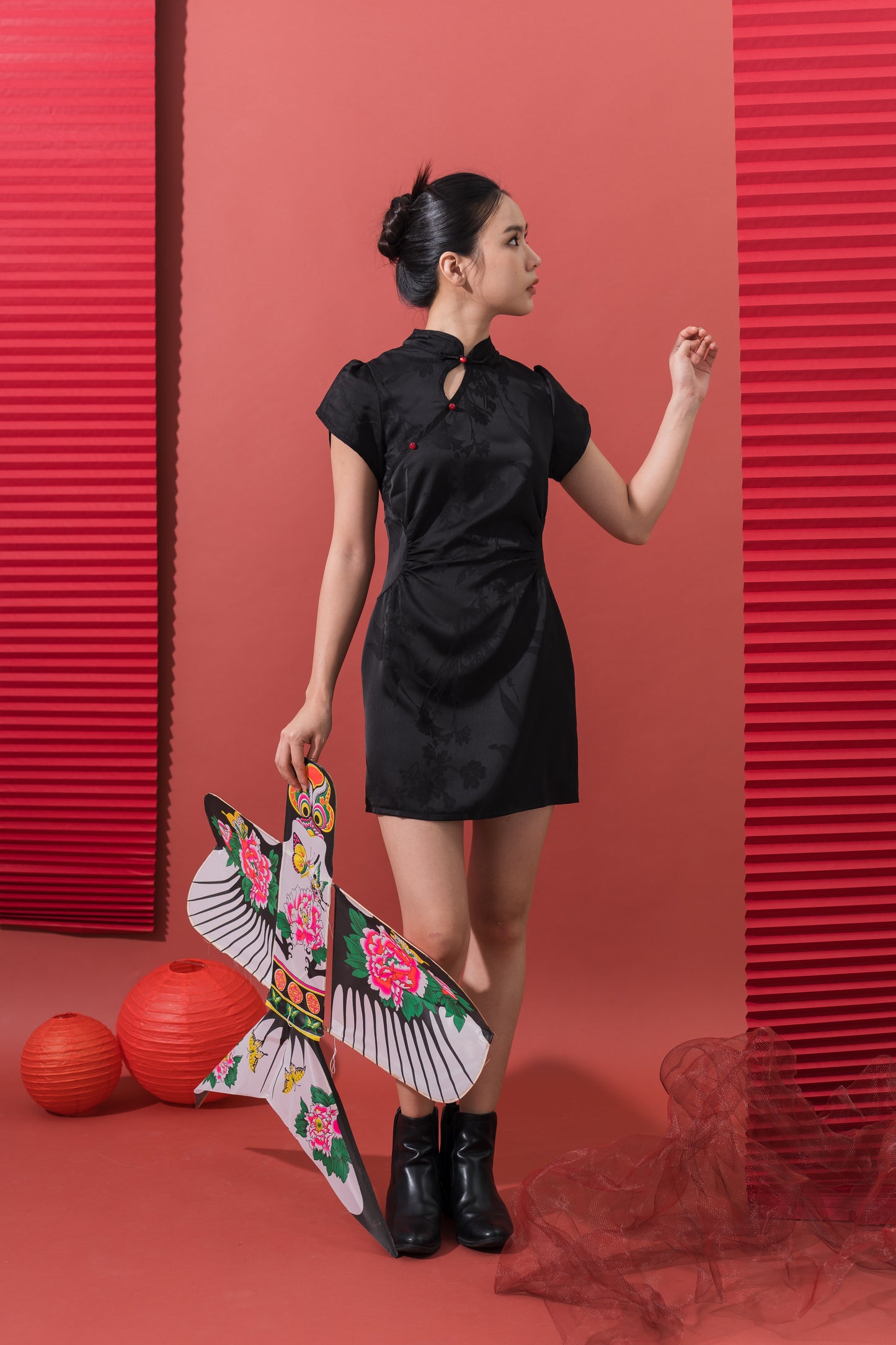 A-Line Cheongsam Dress in Black