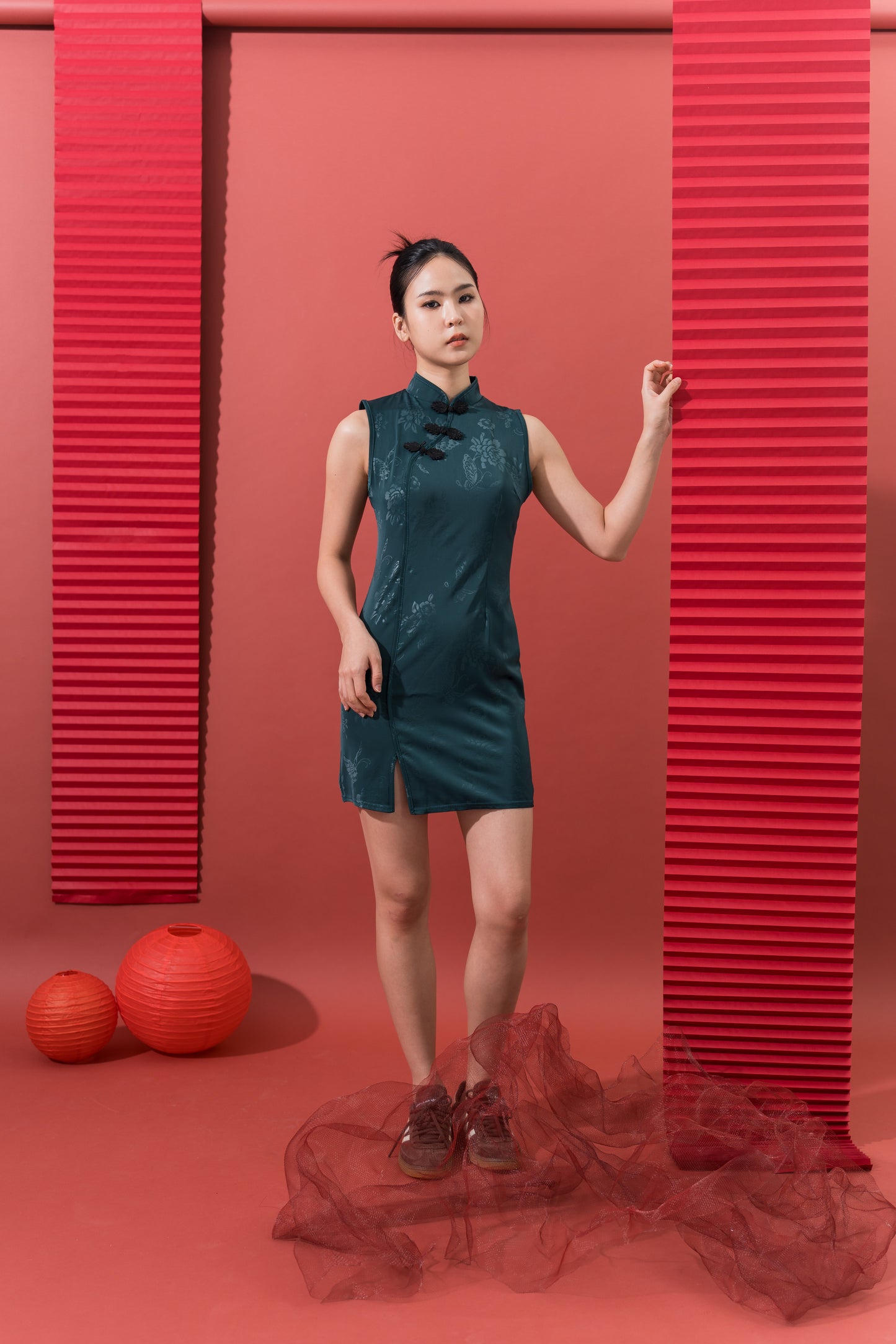 Dark Green Floral A-Line Cheongsam