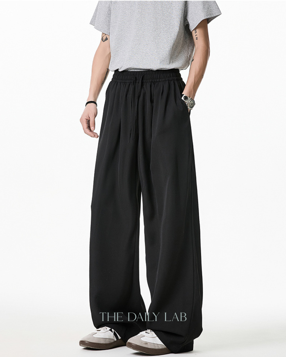 Ice Silk Straight-Leg Pants in Black