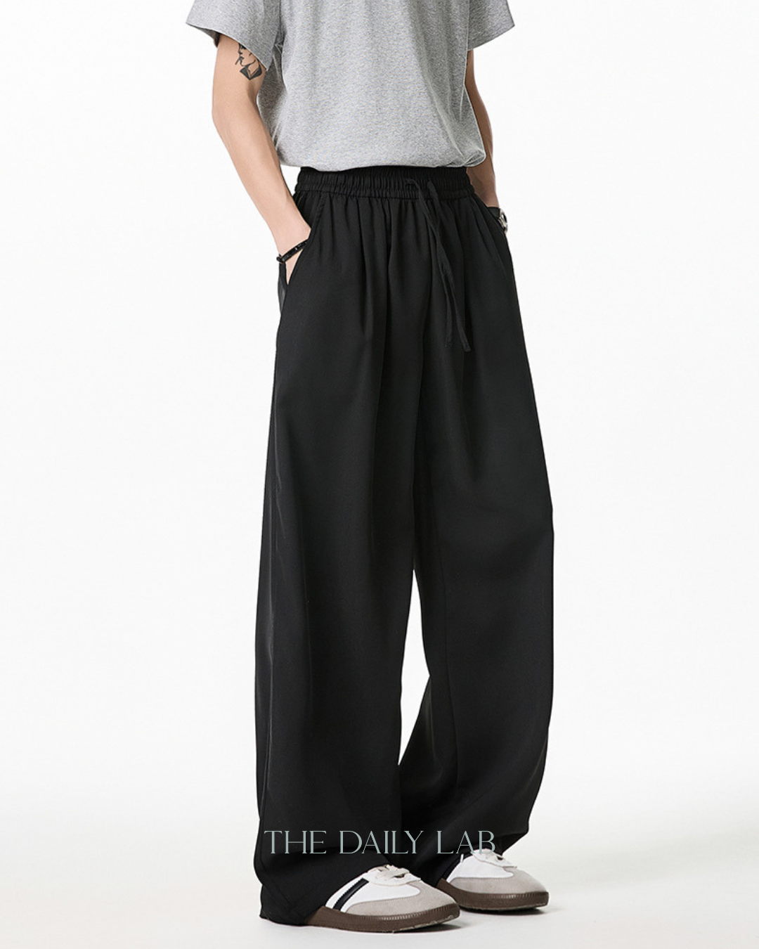 Ice Silk Straight-Leg Pants in Black