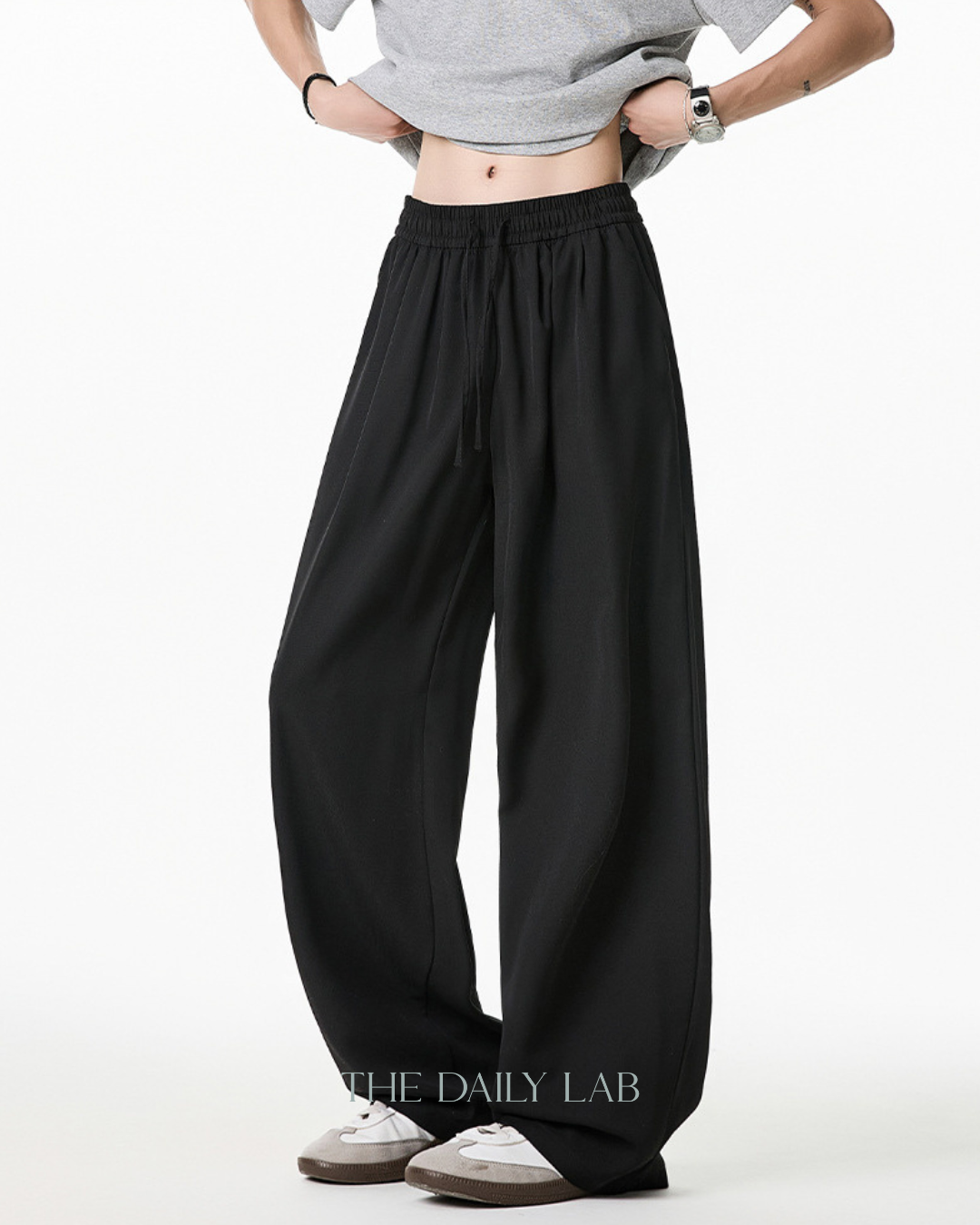 Ice Silk Straight-Leg Pants in Black