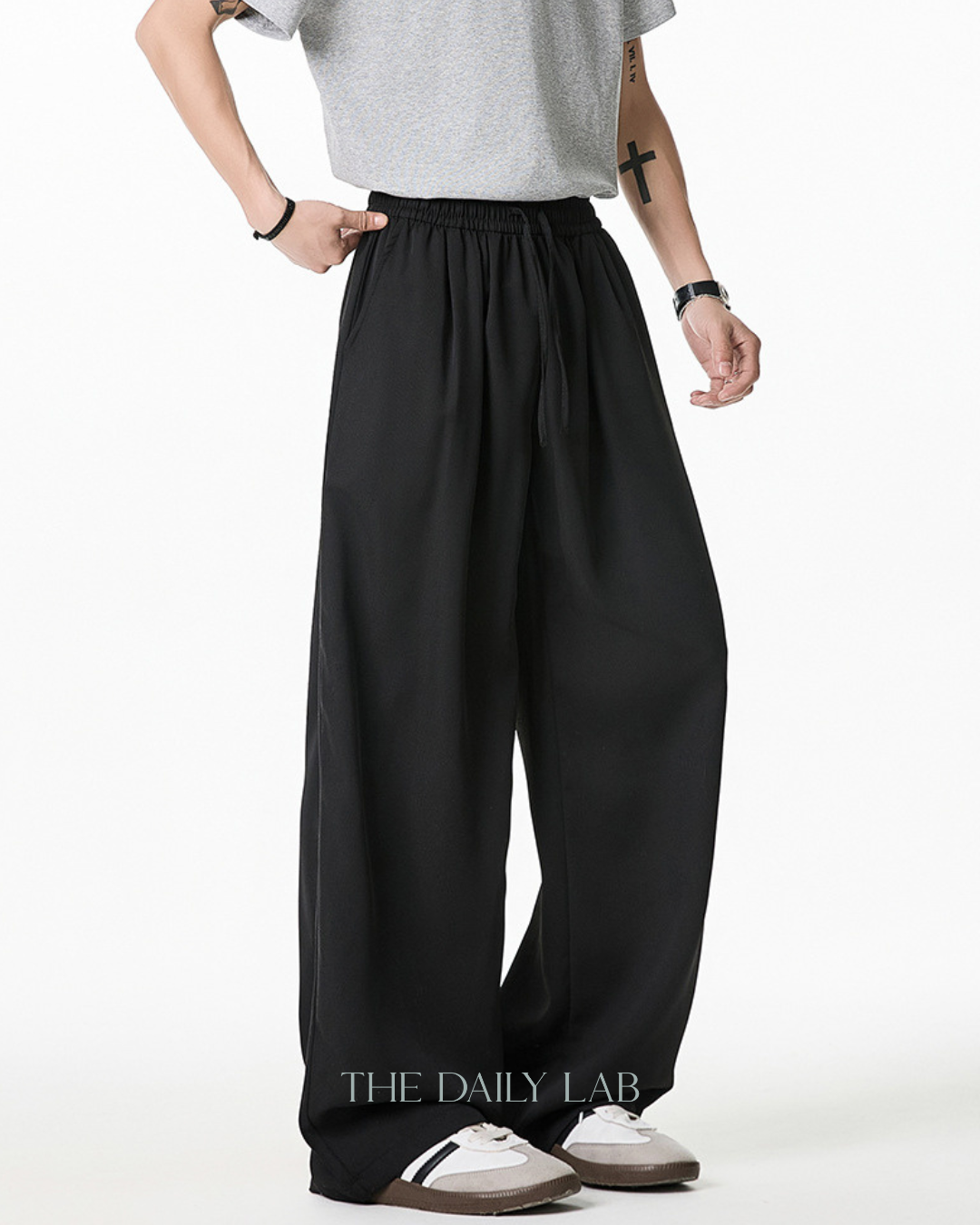 Ice Silk Straight-Leg Pants in Black