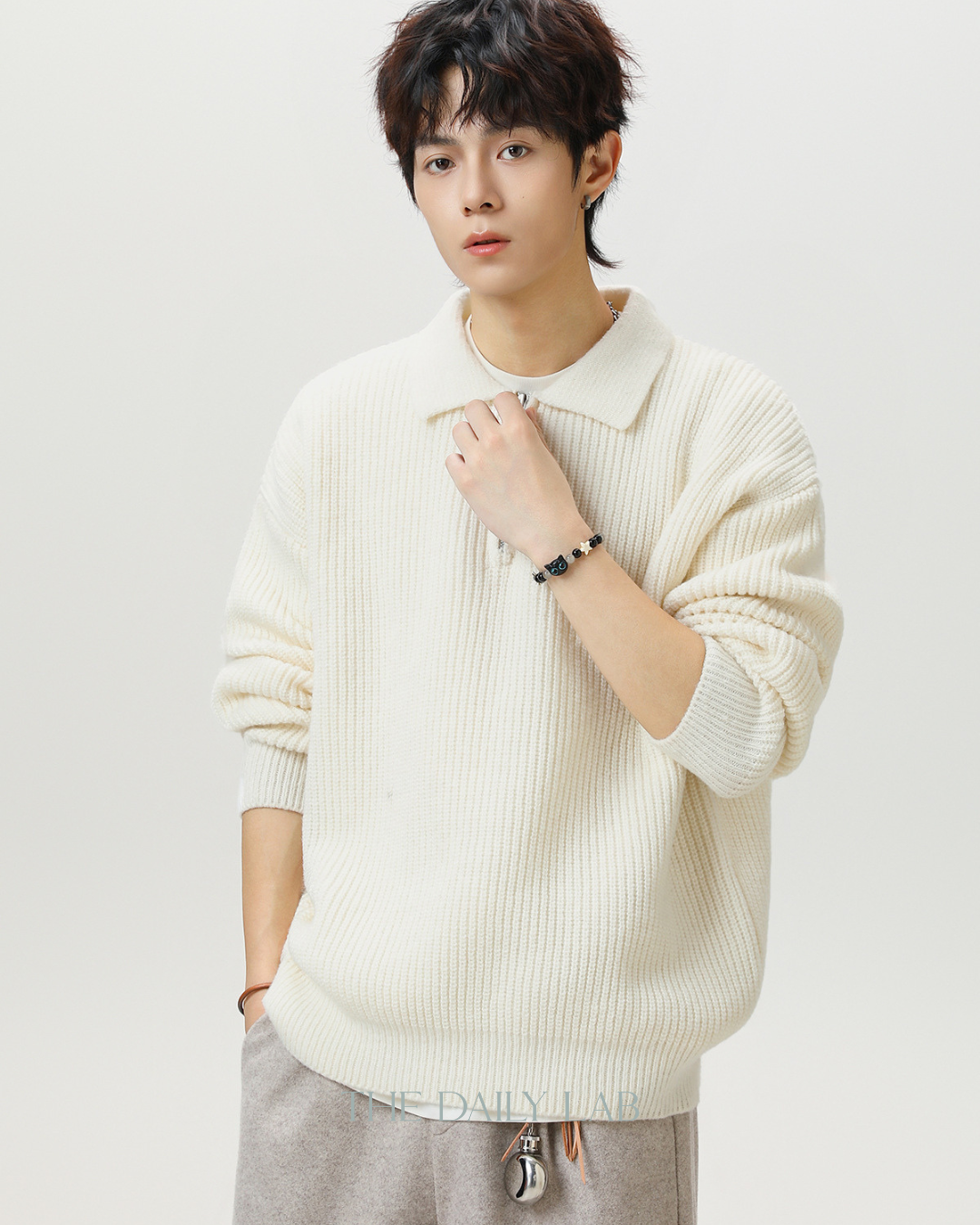 Heavyweight Half-Zip Knit Sweater in White