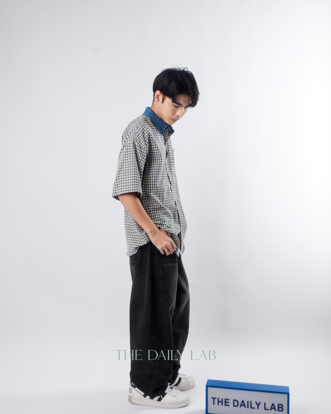 Japanese Vintage Plaid Denim Shirt in Blue