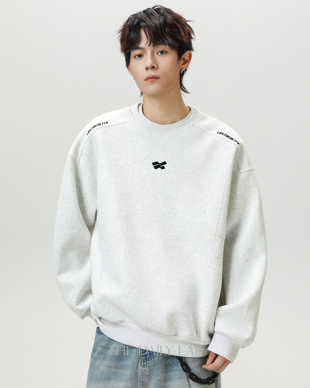 Crew Neck American Style Oversized Sweatshirt In White