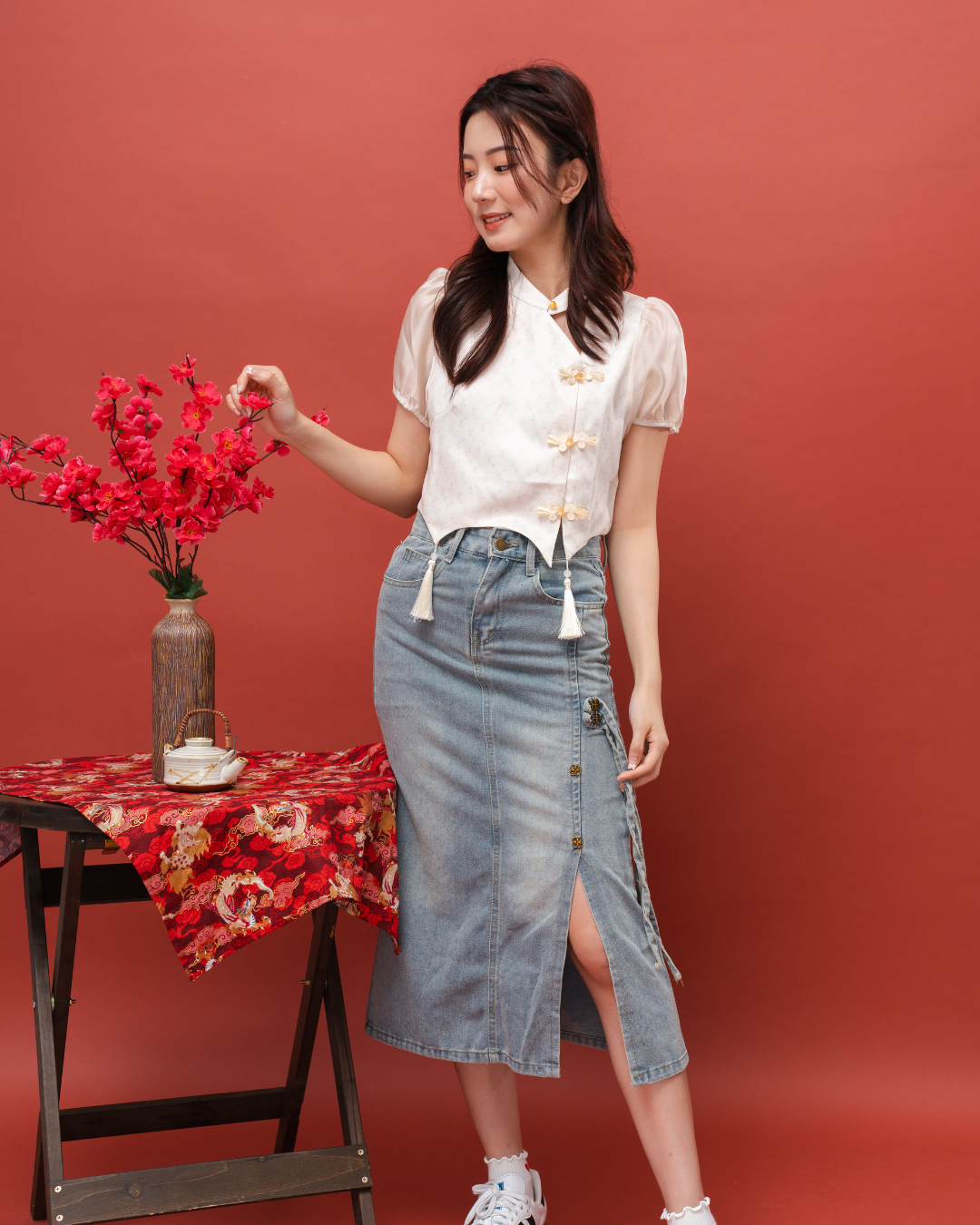 Vintage Puff Sleeve Qipao Top